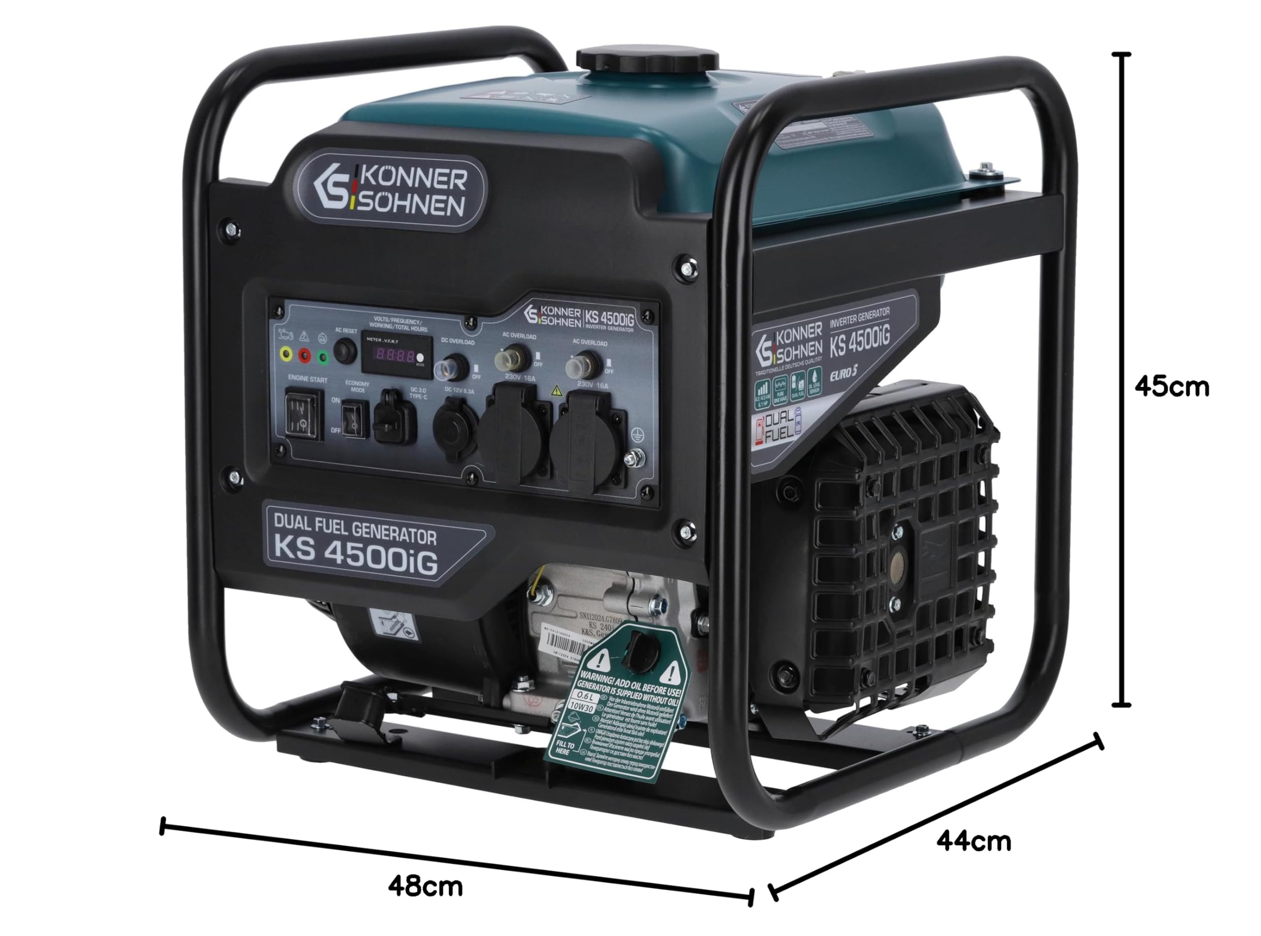 K&S Könner&Söhnen KS 4500iG Invertergenerator (Gas/Benzin) 4500 W, stromgenerator mit USB, Eco-Modus | notstromaggregat für Camping, Zuhause und Werkstatt, generator inverter, stromerzeuger Benzin LPG