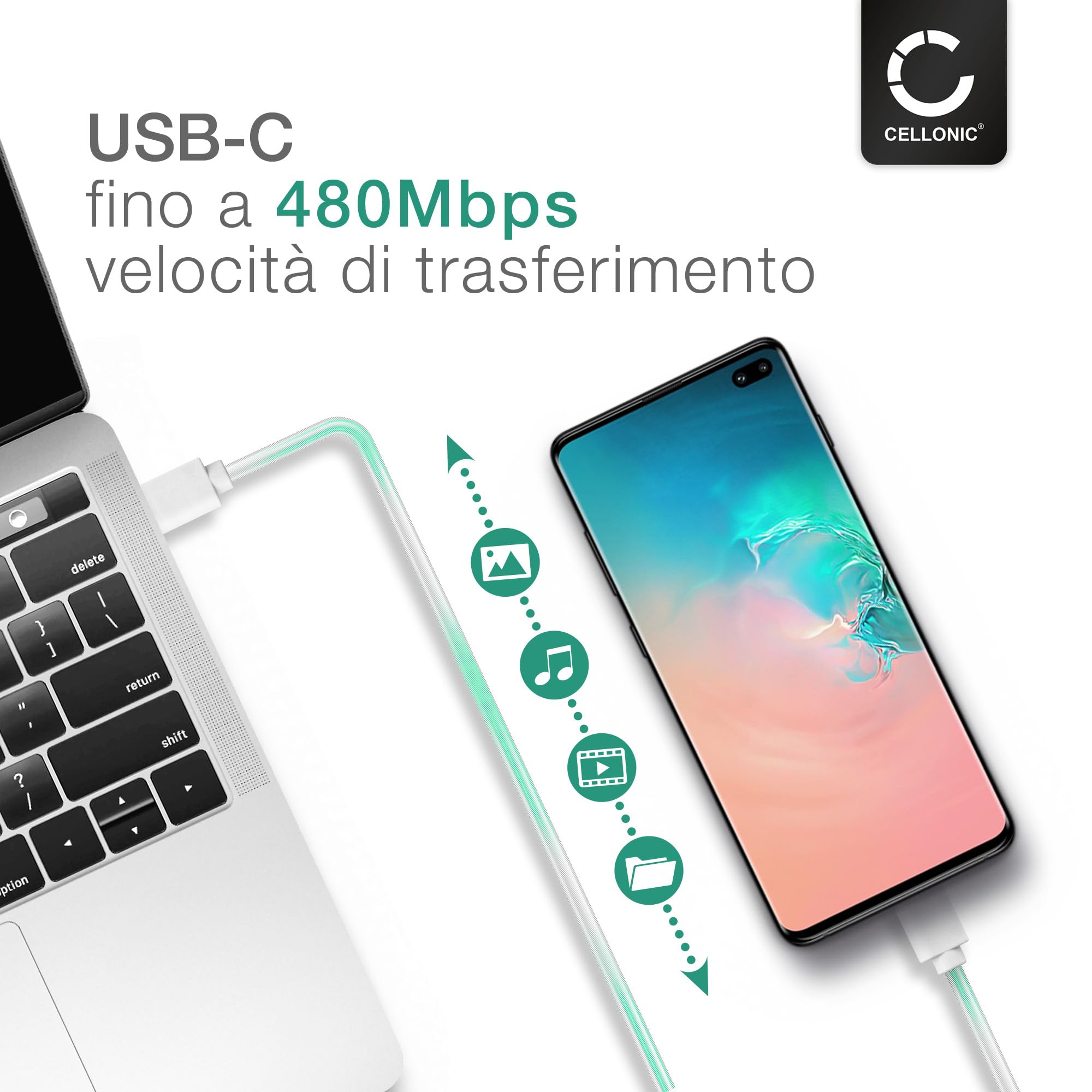 CELLONIC Cavo USB Type-C 1 Metro - 3A Ricarica Rapida E Trasferimento Dati 480Mbps - PVC Nero - Compatibile Con Samsung Galaxy S23/S22/S21, Note, A Series - 2