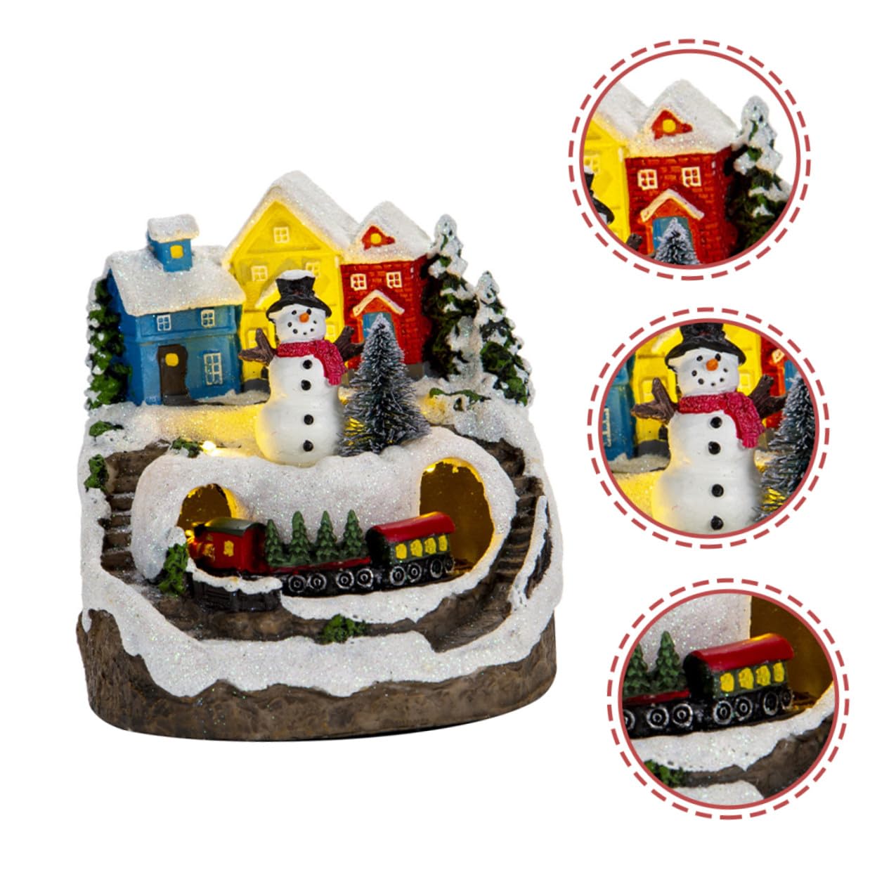 BESTYASH Statuina Casa Natalizia Illuminata con Musica e Trenino Decorazione da Scrivania Compatta per Feste di Natale Regalo per Anniversario Decorazione Villaggio in Miniatura
