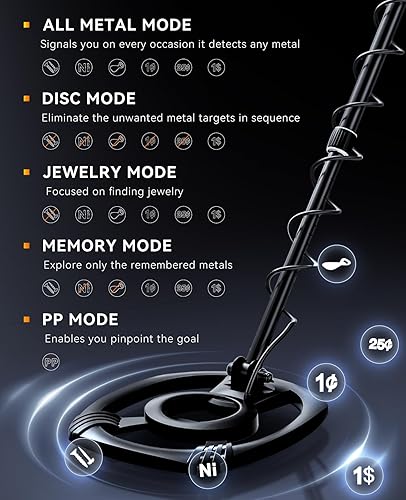 Miniatura 4 de SUNPOW Detector de metales profesional para adultos  Alta precisión con bobina impermeable de 12 pulgadas, 2 pantallas LCD retroiluminadas, chip DSP