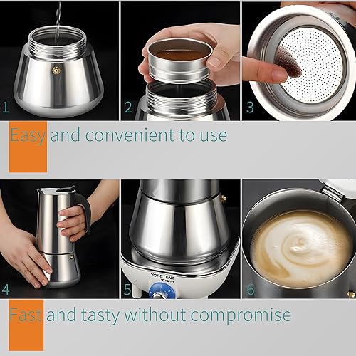 Miniatura 7 de Cafetera de acero inoxidable, tipo goteo, gran capacidad para la gran familia, hogar, oficina, campamento, trabajo con estufa de cerámica eléctrica,