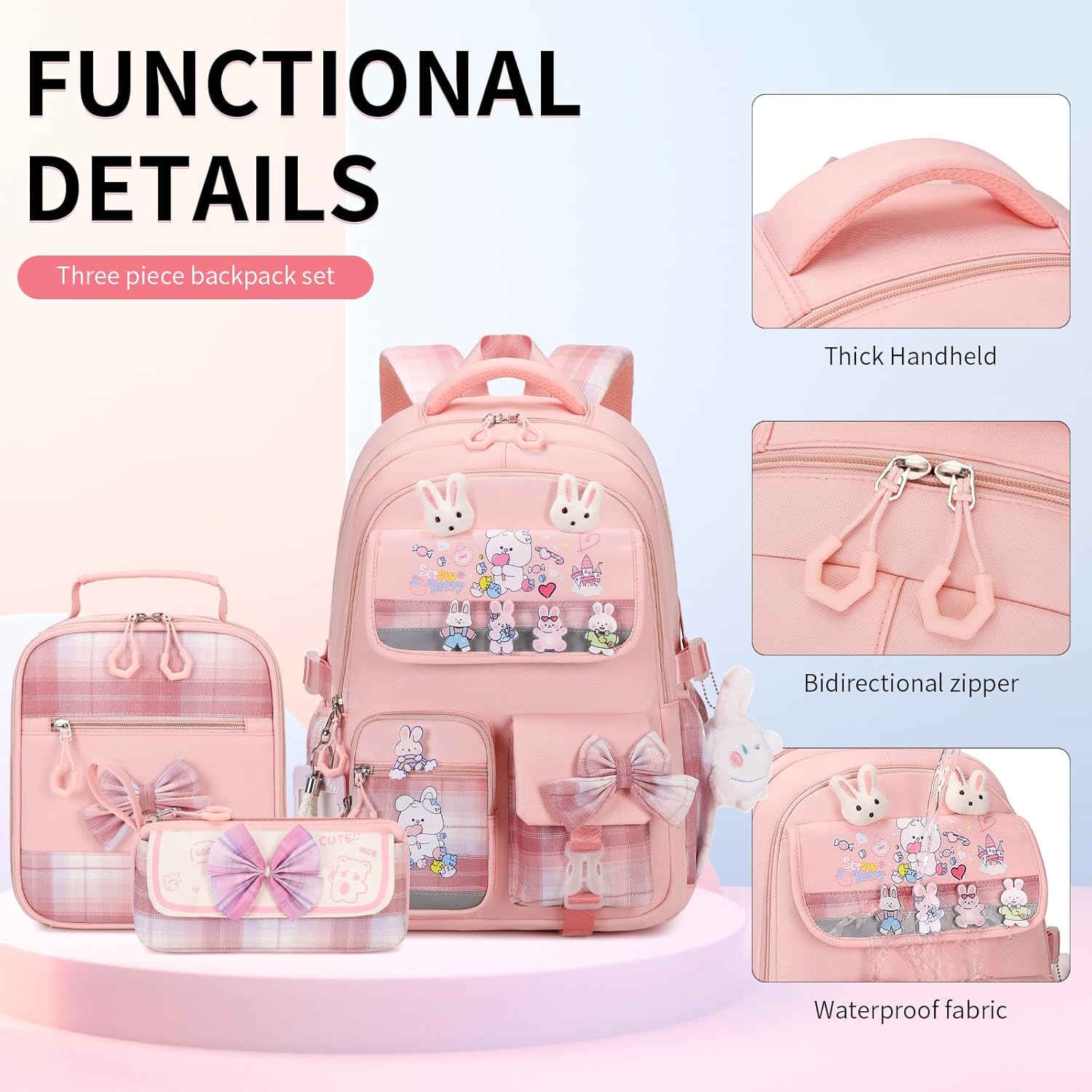 CYOQX Girls Backpack 3pcs School Backpack with Lunch Box Teen Girl Backpack Set Cute Kids School Bag Bookbag for Teen Girls
