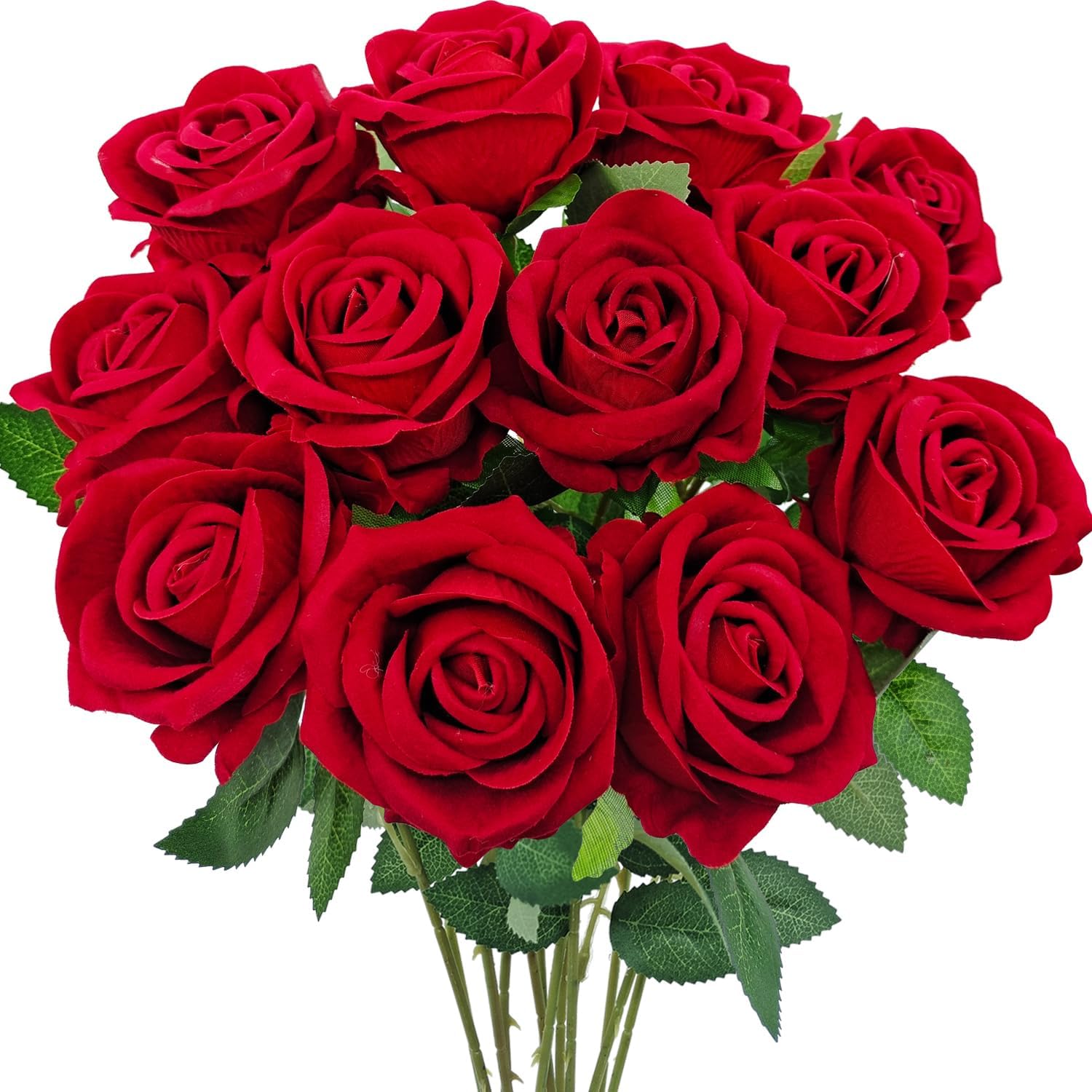 Winlyn 15 Pcs Real Looking Artificial Red Roses with Long