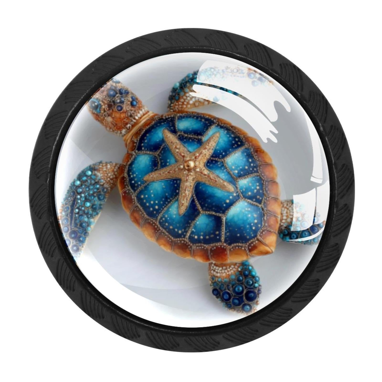 CHENZZZZ 4 Pieces Sea Turtle Starfish (2) Kitchen Cabinet Knobs Drawer Knobs Dresser Knobs Black Knobs Drawer Pulls Dresser Drawer Handles Knobs for Dresser Drawers