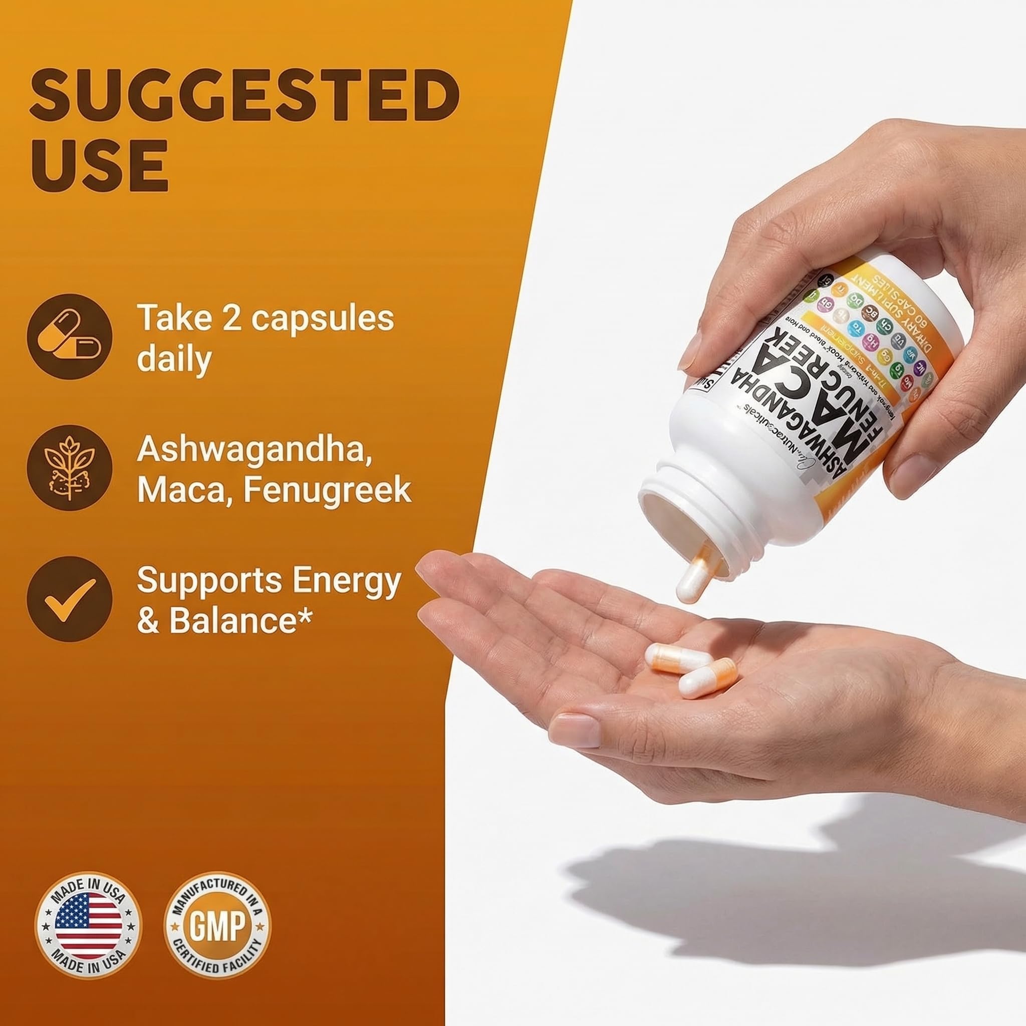 Clean Nutraceuticals Ashwagandha Maca Root Fenugreek Supplement with Tongkat Ali Ginseng - Assists with Stress, Mood & Thyroid - Ashwagandha Capsules Fenugreek Caps — Amazon image 6