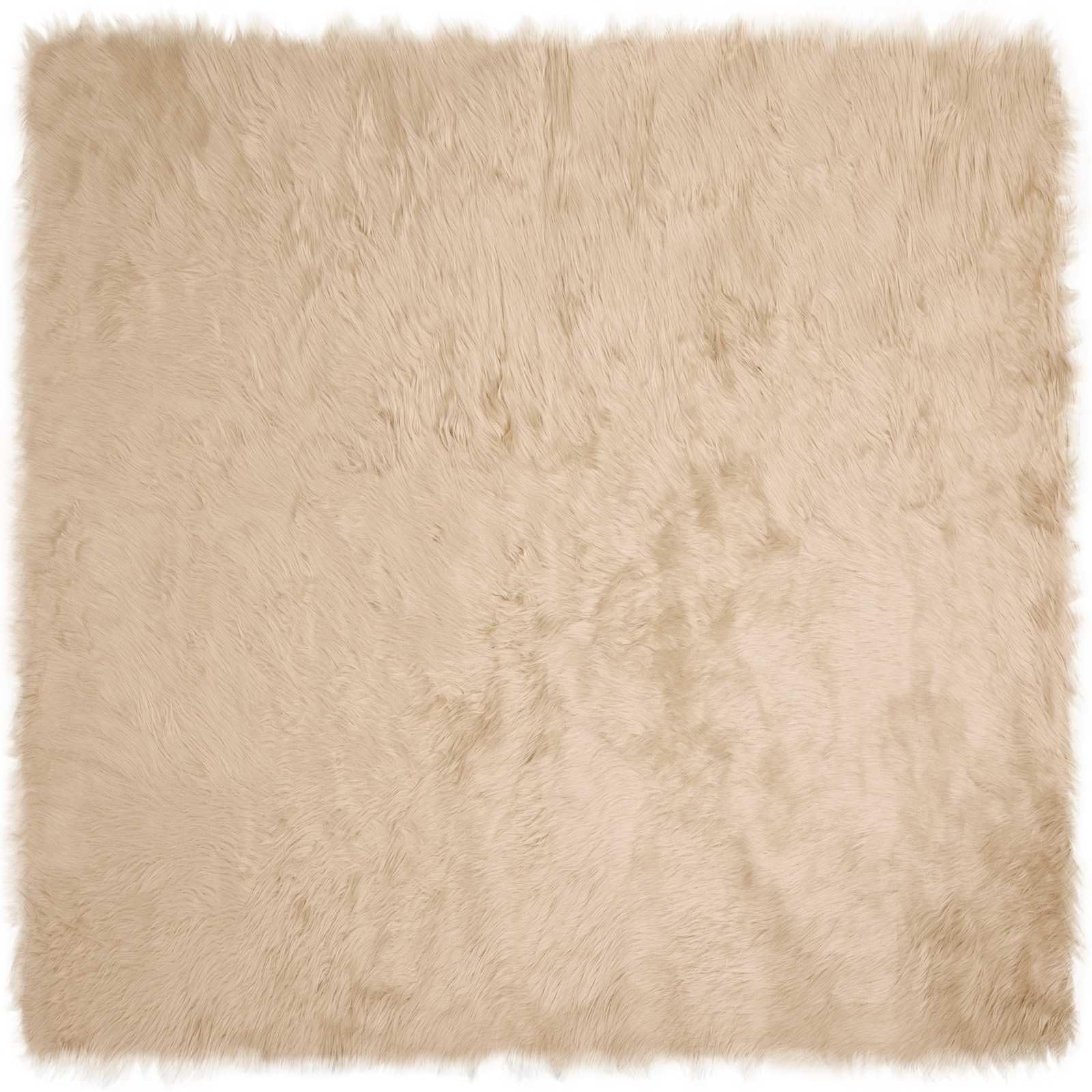 Tapis en fourrure synthétique - 200 x 200 cm - Aspect peau de mouton - Beige - Tapis de salon doux à poils longs en polyester - Tapis carré douillet pour une ambiance de vie moderne