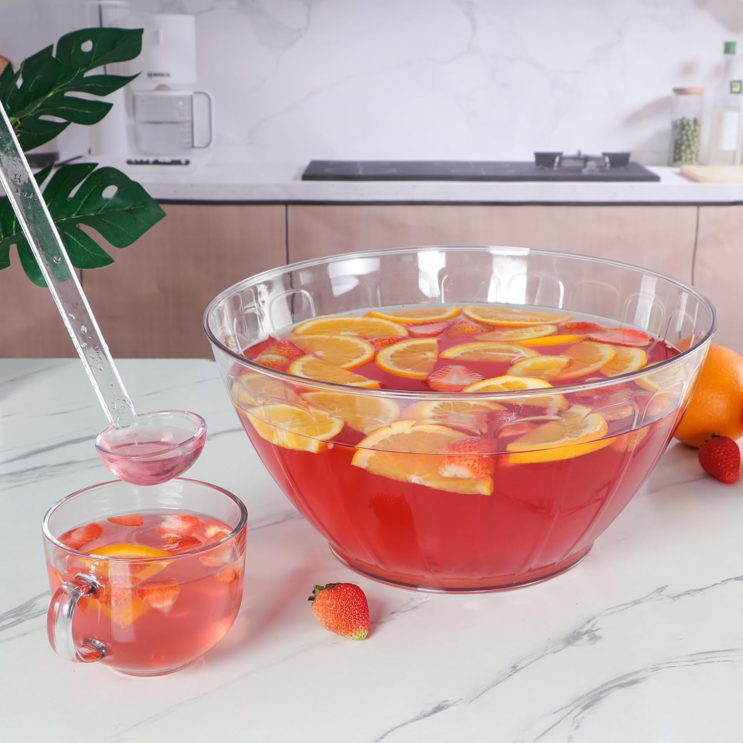MOLIGOU Plastic Punch Bowl with Ladle, 1.8 Gallon Large Punch Bowl for Parties, Clear Serving Bowl for Salad, Snack, Candy - Image 4