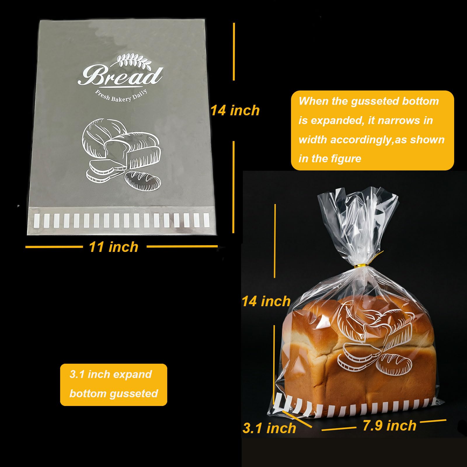 Bread Loaf Bags - Clear Cellophane for Homemade Bread -2