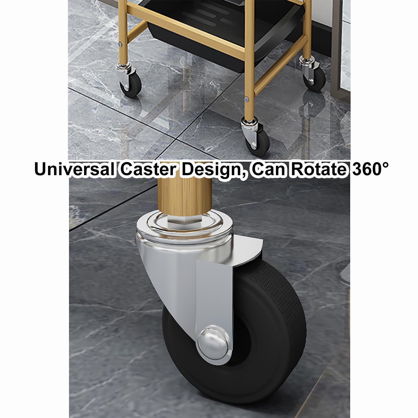Carrito Peluqueria Carrito Auxiliar con Ruedas 5 Niveles Carrito Organizador Carro Peluqueria con Bandeja Superior Plegable(Gold)