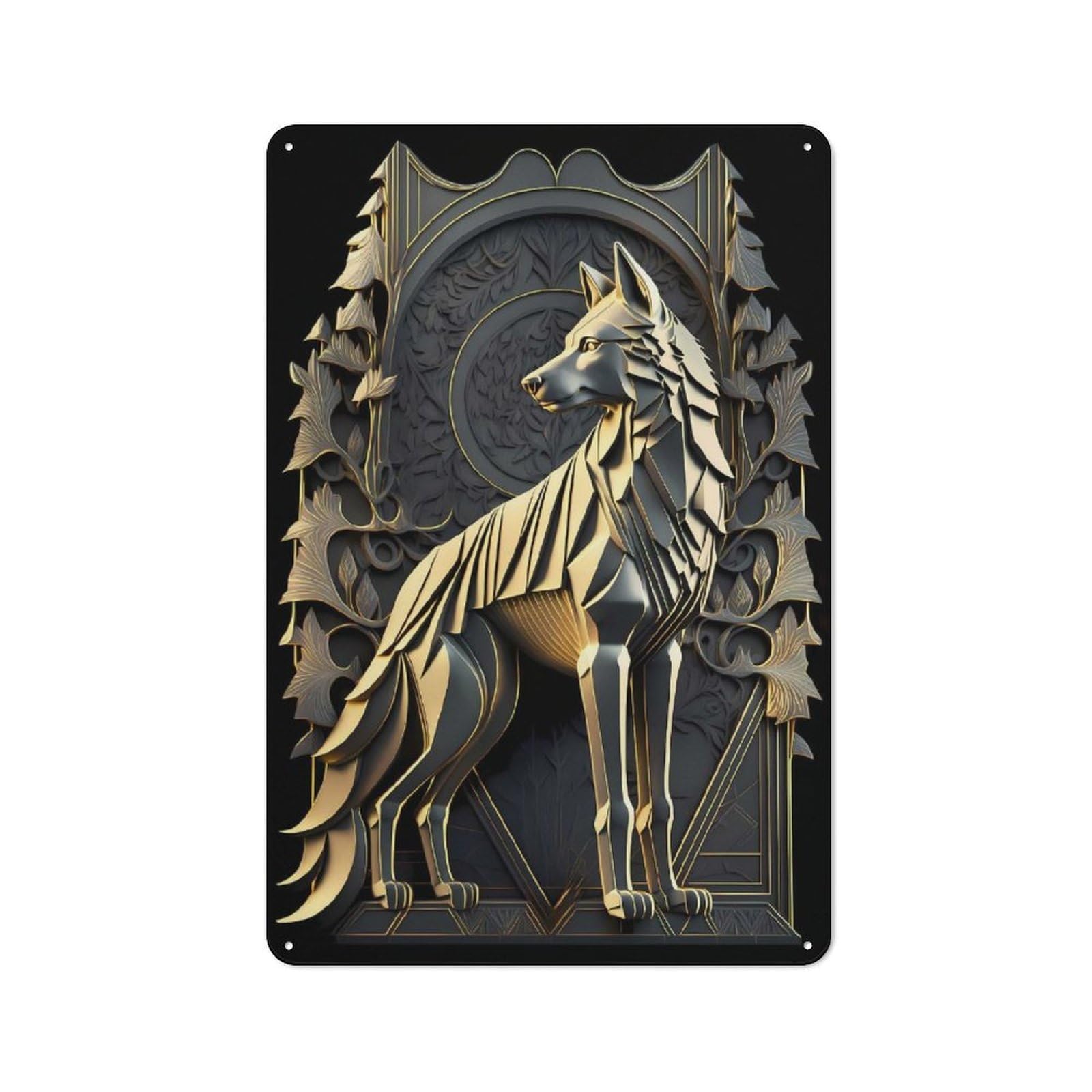 Junmoney Style-3 Noble Regalia Golden Wolf Rustic Metal Plaque 30X20cm For Café Or Restaurant, Wall Decor For People Reorganising Café And Restaurant