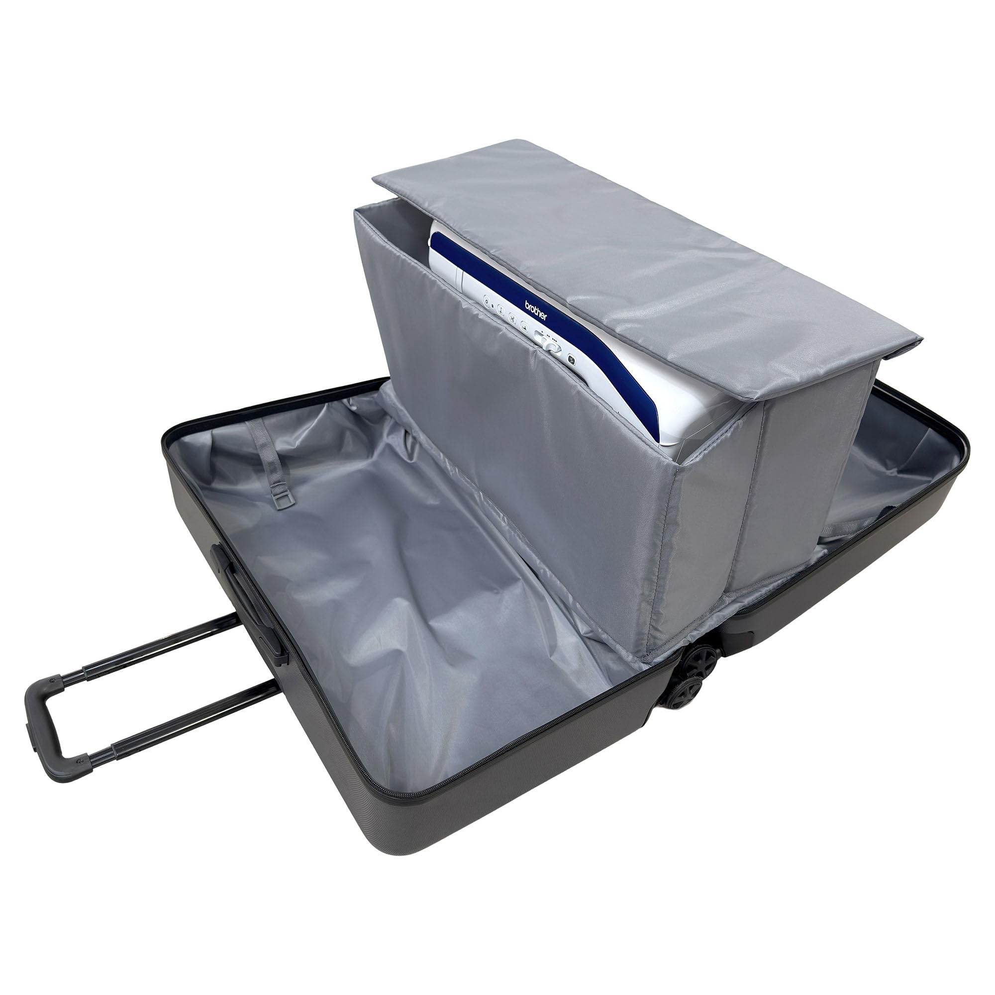 SEMPLIX Nähmaschinentrolley für alle gängigen Haushaltsnähmaschinen, Hartschalenkoffer mit hoher Mobilität und 360°Wendigkeit durch 4 leichtgängige Rollen (stahlgrau, 71,5 x 30 x 40 cm)