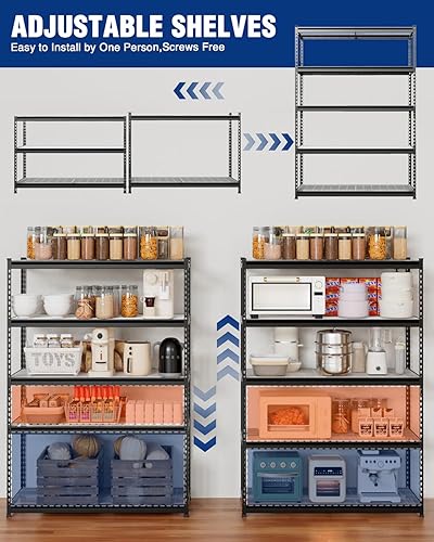 Vista 5 de WORKPRO Estante de almacenamiento de metal resistente de 5 capas, 48 pulgadas de ancho x 24 pulgadas de profundidad x 72 pulgadas de alto, unidad