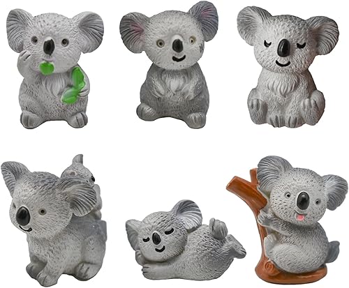 Juego de 6 figuras de oso koala miniatura de 1 pulgada, colección de mini koalas, adornos de resina para tartas para casa de muñecas, jardín de