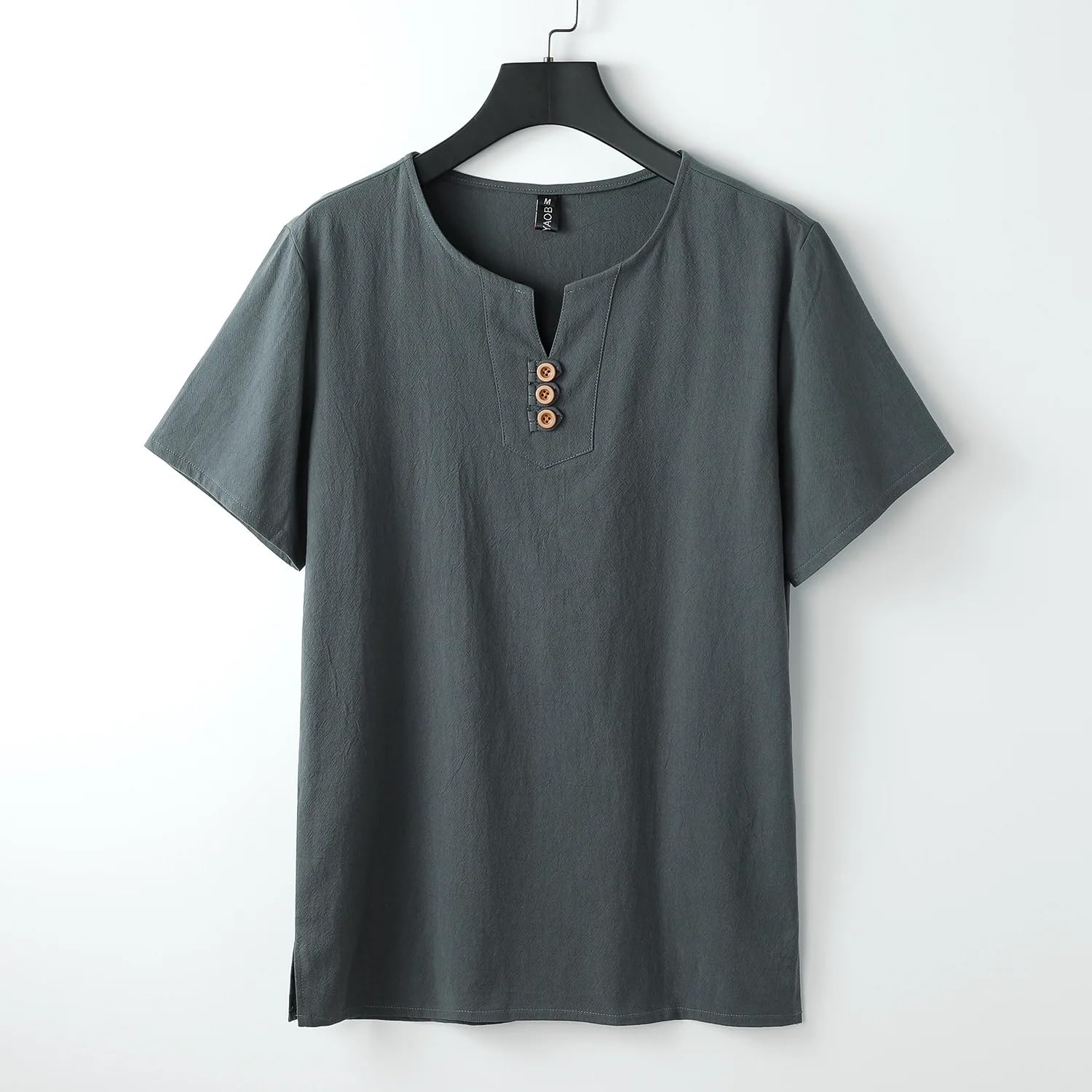 Cotone Lino T-Shirt Uomo Estate Tinta Unita Maglietta Casual Lino Tees Top Maschio Henley Collar T Shirt