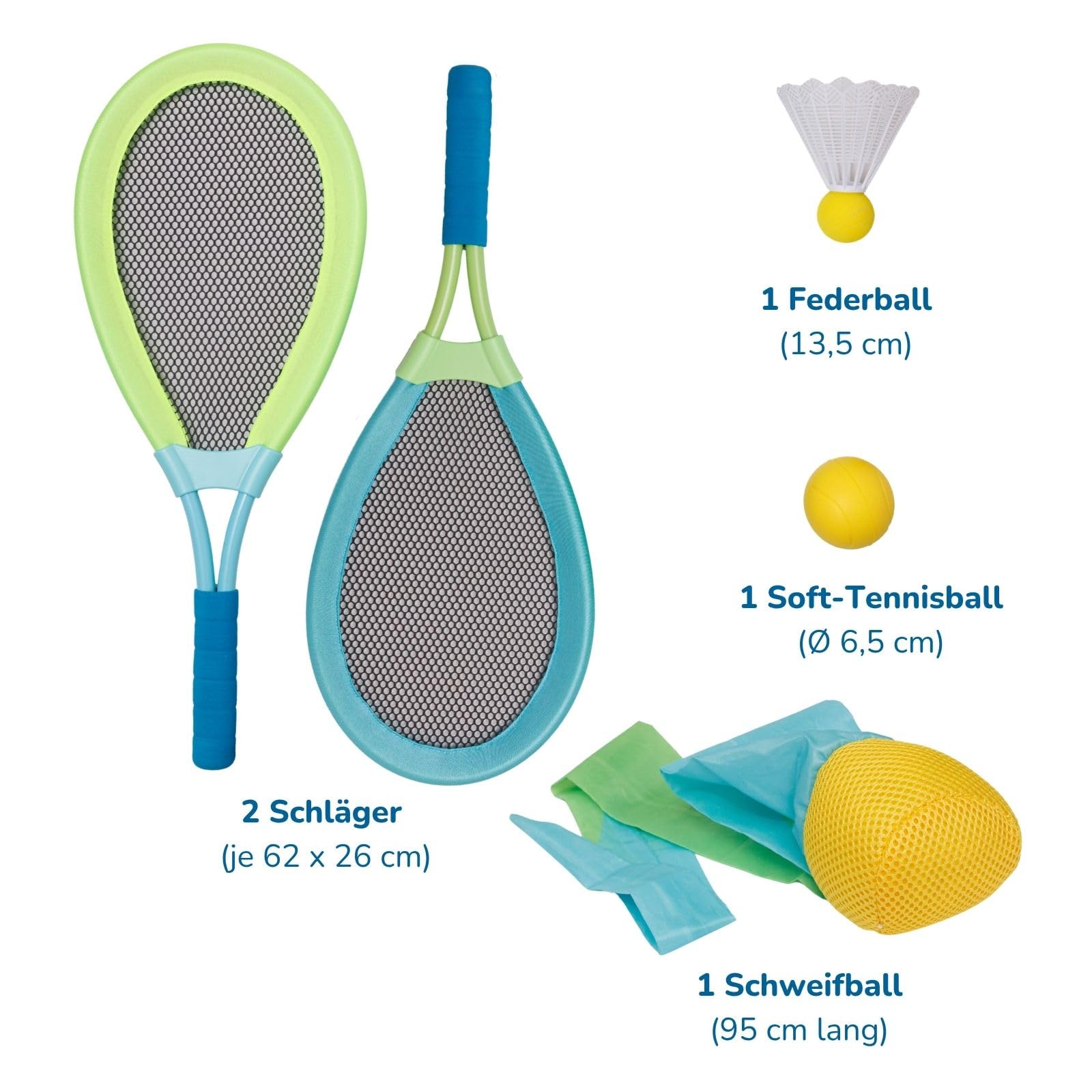 alldoro 68781 Outdoor Set - XL Federball, Soft Tennis & Schweifball, 2 Rückschlagspiele mit XL-Schläger & Kometenball, für Garten & Strand, ab 5 Jahre