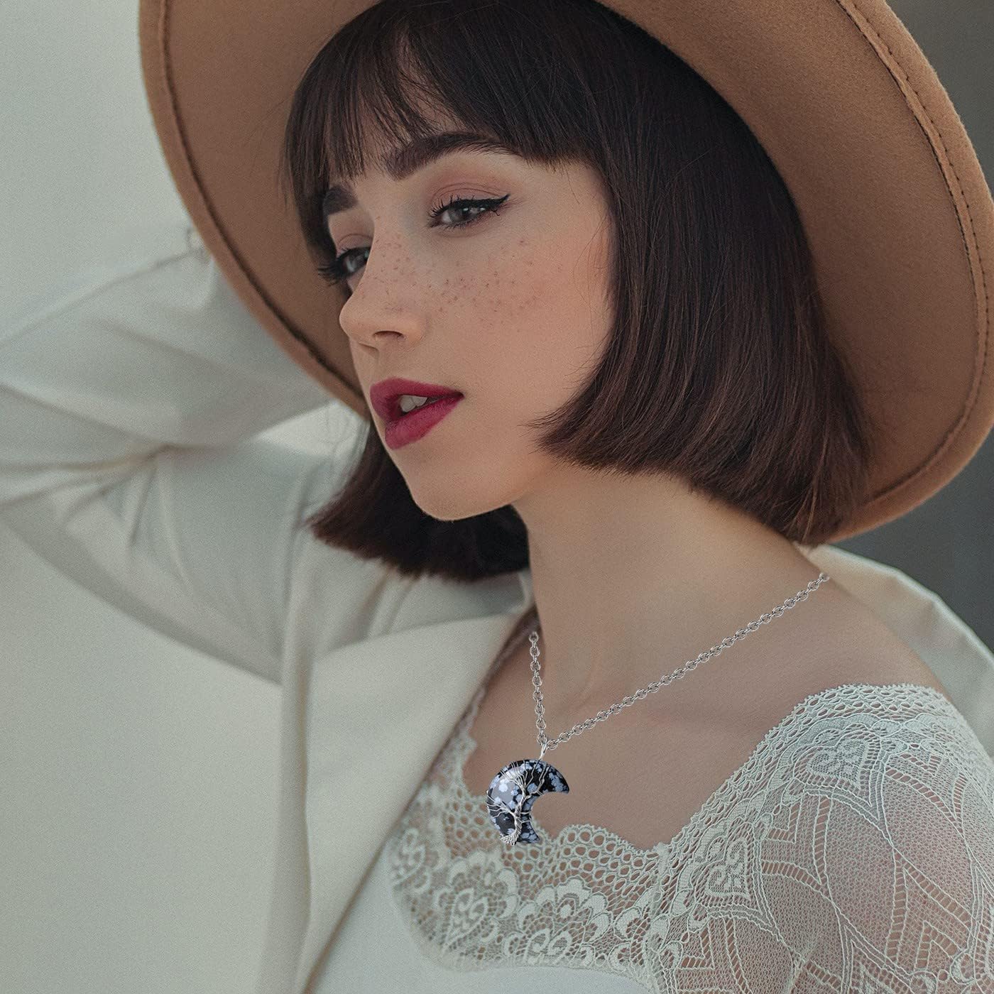 XIANNVXI Necklaces for Women Crescent Moon Pendant Necklace Tree of Life Wire Wrapped Crystal Necklaces Natural Gemstone Quartz Jewelry for Women - Image 4