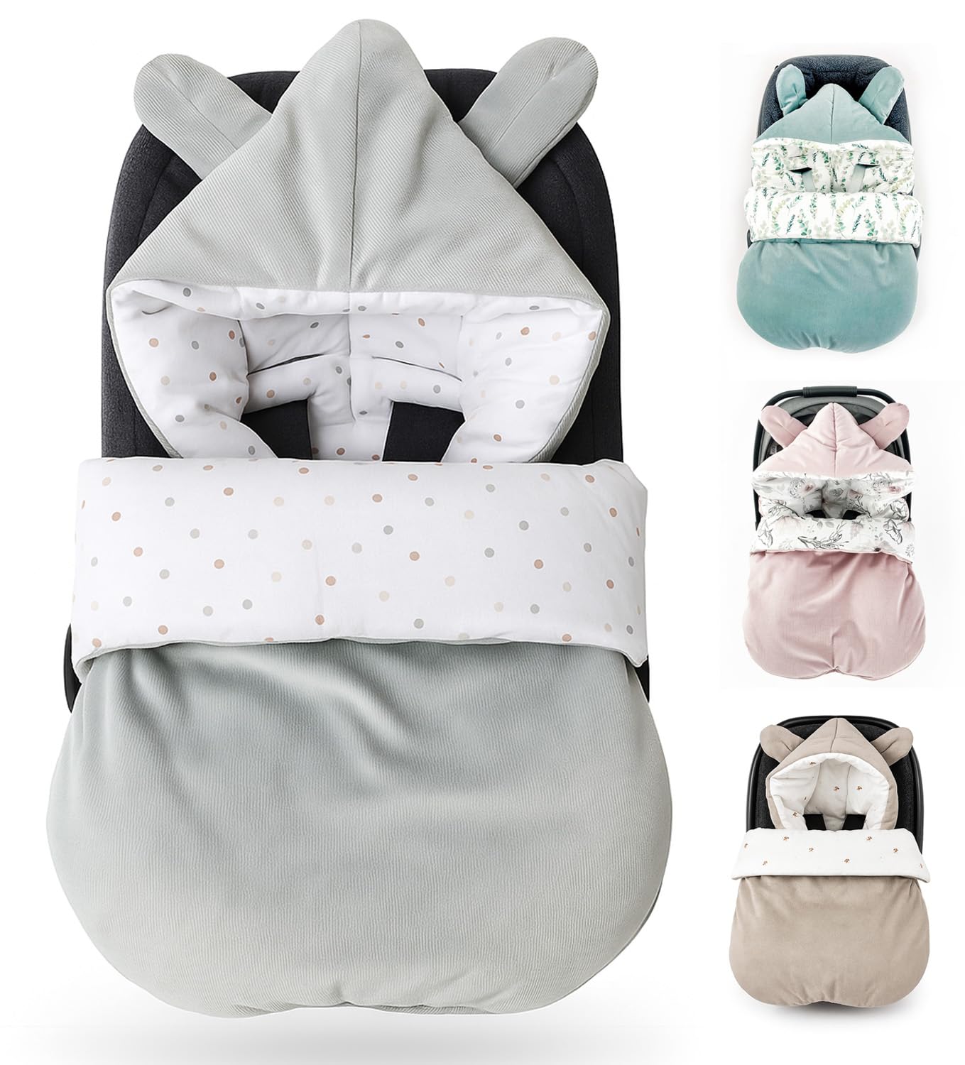 Fußsack für Babyschale Ganzjährig Frühling Herbst Babyfußsack warm Boucle, Übergang Einschlagdecke Babyschale Baby Kinderwagen universal 3-Punkt Gurt Grau