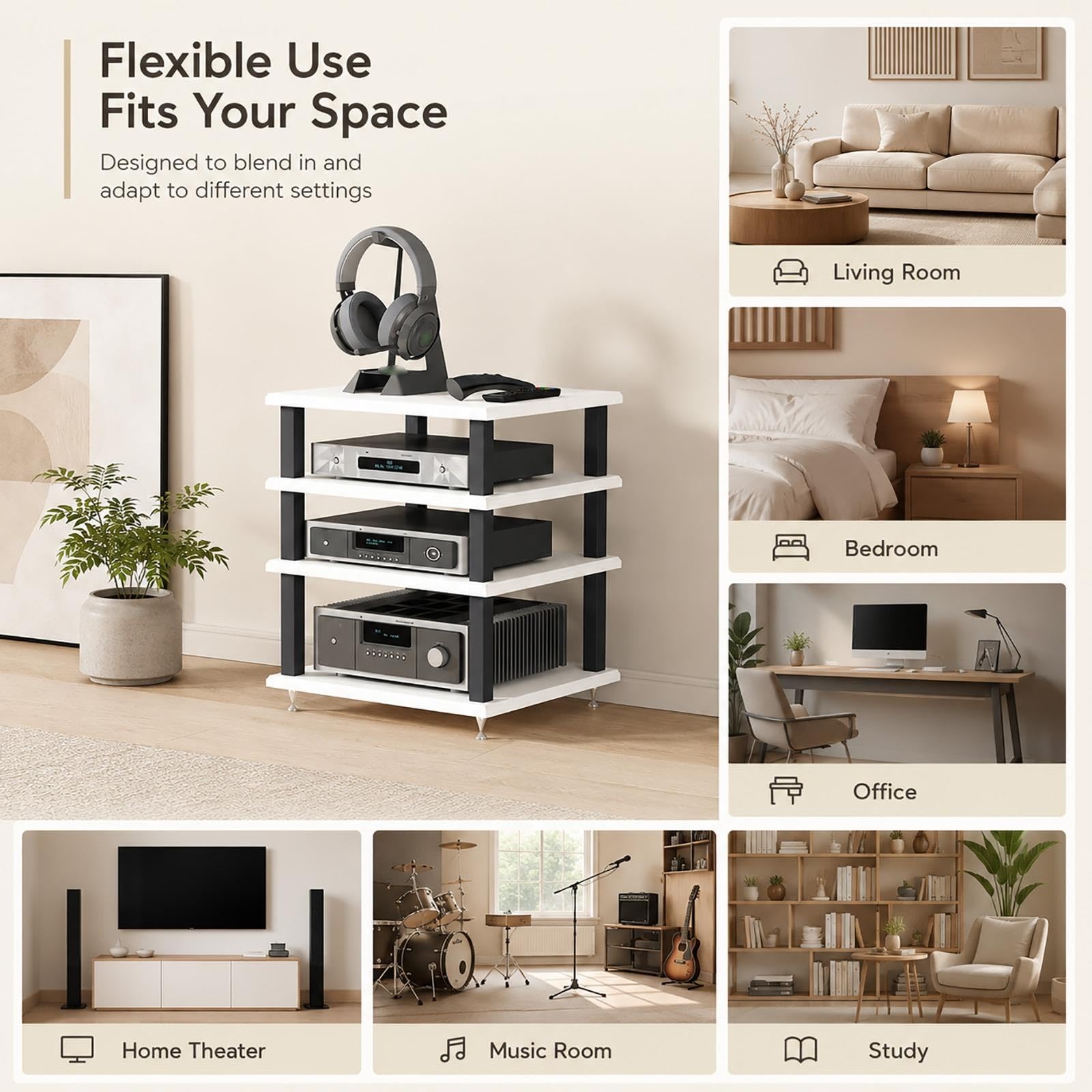 Rack Audio, Mobile Hi-Fi in Legno e Metallo a 2/3/4 Livelli