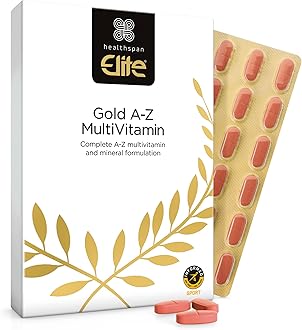 Healthspan Elite Gold A-Z Multivitamin (4 Months’ Supply) | 27 Essential nutrients with Vitamin B Complex with Iron, Selenium & Zinc | All Blacks Official Partner | Informed Sport Accredited | Vegan