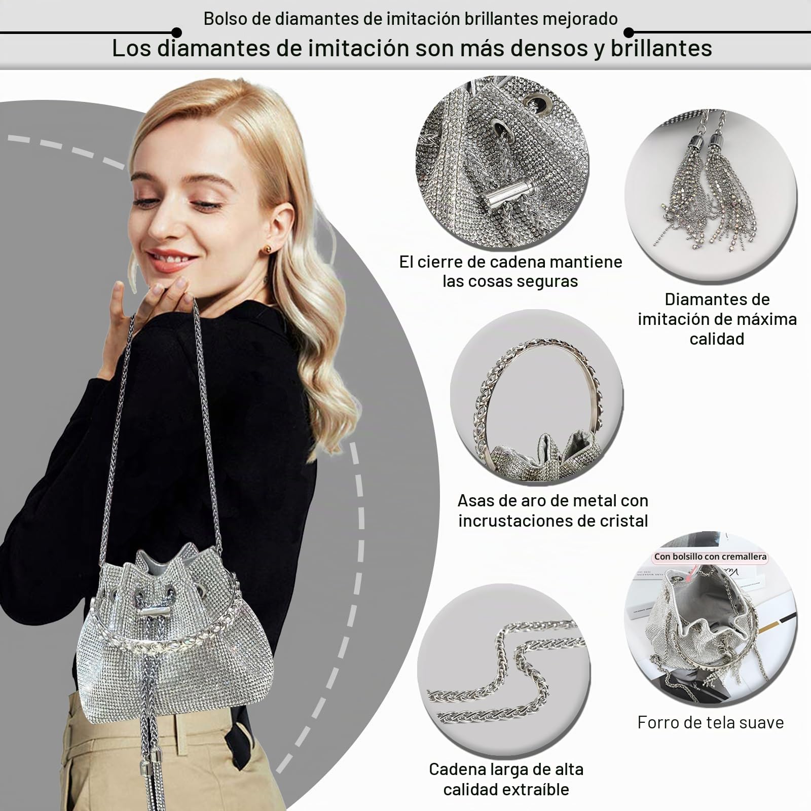 TOPALL Bolso Fiesta Mujer,Bolso de Fiesta Pequeña, Bolso de Mano Noche,Bolso de Mano para Mujer con Purpurina, Bolso Cruzado, Bolso de Novia para Boda, Evento, Citas, Cóctel