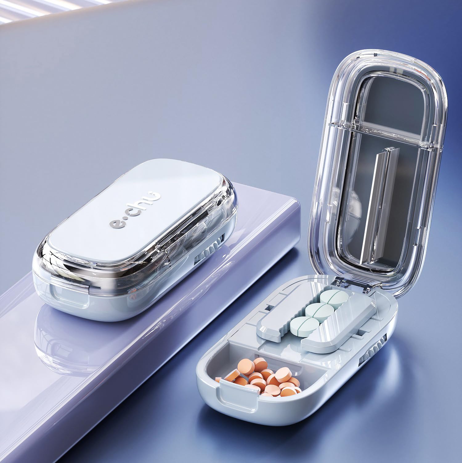 Tablet Splitter(Starlight Blue With Brush tweezers) Pill Cutter丨Pill Splitter for Small or Large Pills Cut in Half, Cutting & Storage 2 in 1 Tablet Pill Dispenser for Pet