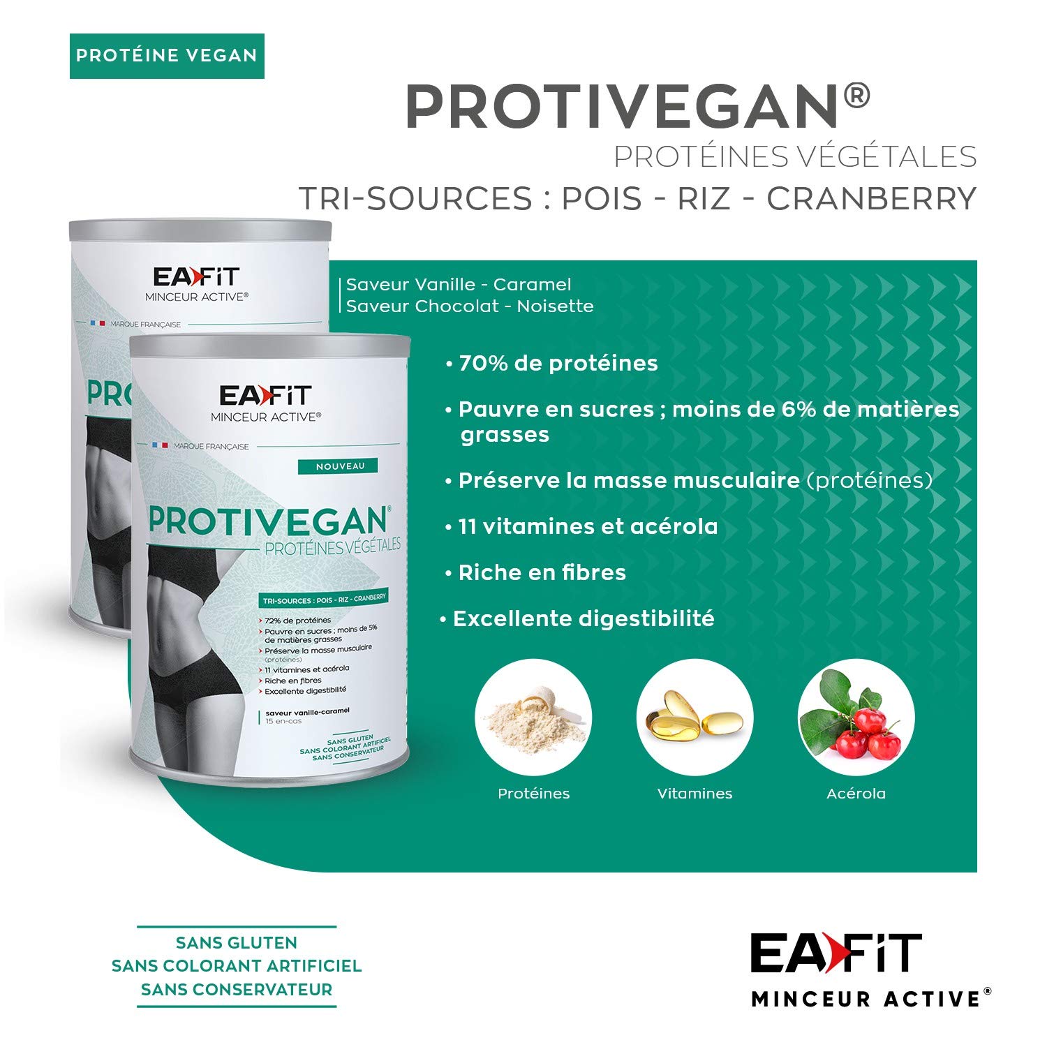 EAFIT Protivegan - Chocolat noisette - 450 g - 15 en-cas Protéines végétales - Tri sources - SANS GLUTEN - SANS COLORANT ARTIFICIEL - SANS CONSERVATEUR