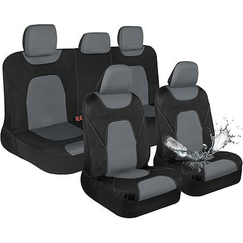 Motor Trend Waterproof Car Seat Covers Full Set – Black & Gray Seat Covers for Car Front & 60/40 Split Back Bench - Carseat Cover for Trucks, SUV - Universal Fit for Most Regular Size Vehicles