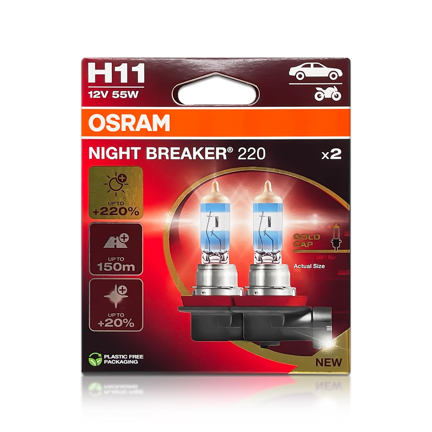H11 Night Breaker 220 Halogen Headlight Bulbs 64211NB220-2HB 3900K 12V 62W PGJ19-2 | Pack of 2