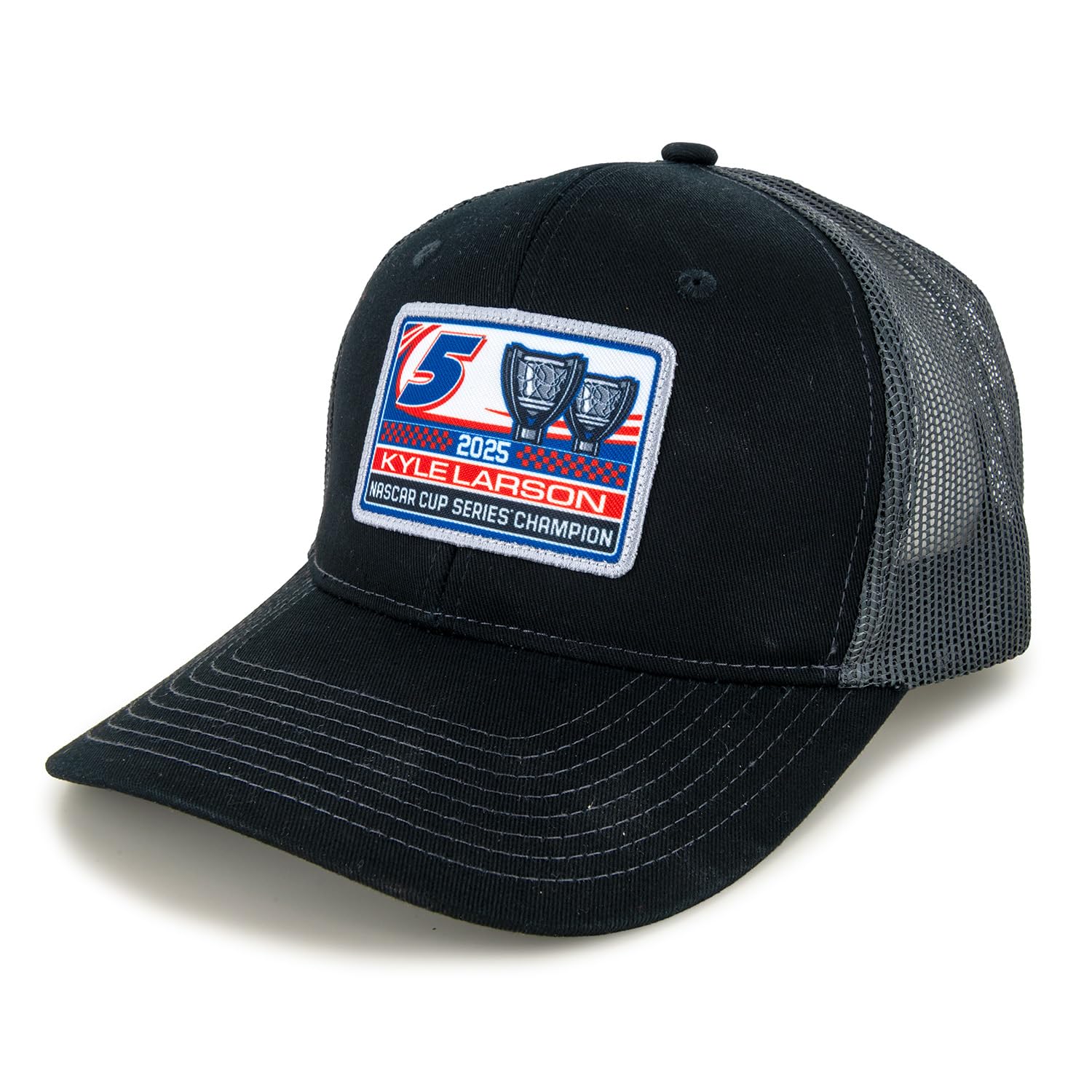 Checkered Flag Sports Kyle Larson 2025 NASCAR 2X Champ Mesh Patch Snapback Hat Black/Gray