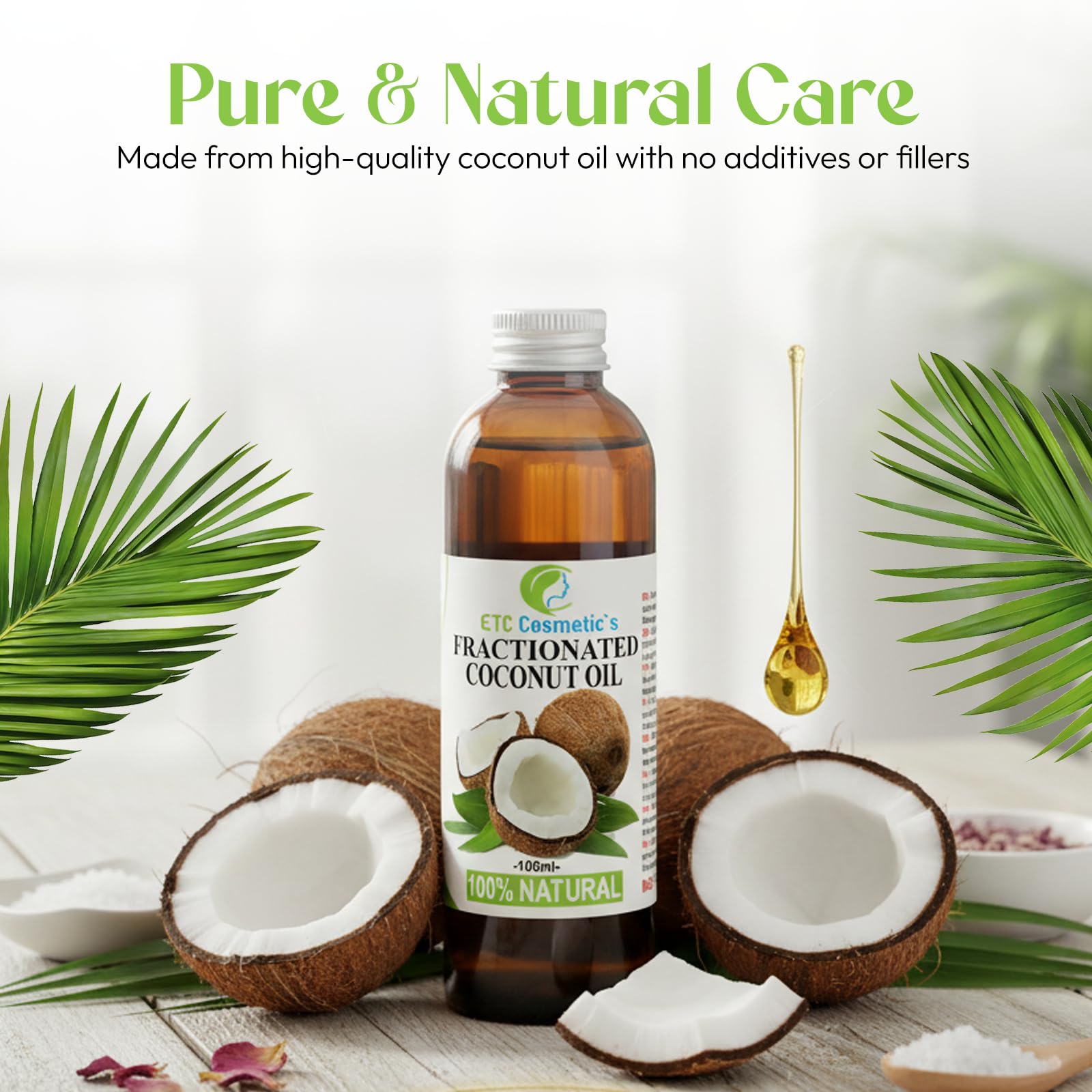 Natural Fractionated Coconut Oil - 100ml - Pure, 100% Natural
