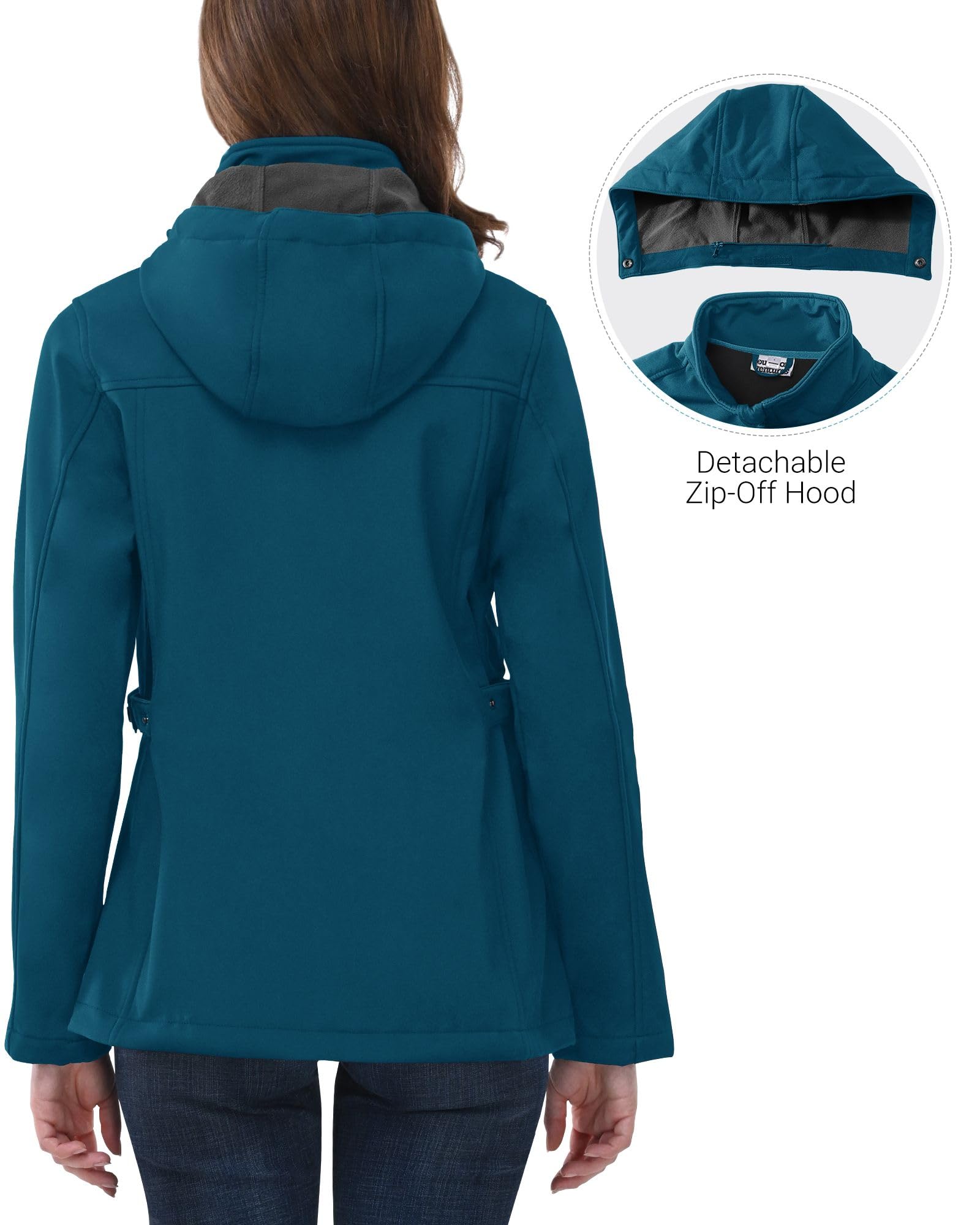 Outdoor Ventures Damen Softshelljacke Kurze Gefütterte Funktionsjacke Wasserdichte Übergangsjacke mit Abnehmbarer Kapuze Regenjacke Outdoor Regenmantel Softshellmantel für Wandern Laufen Sporten