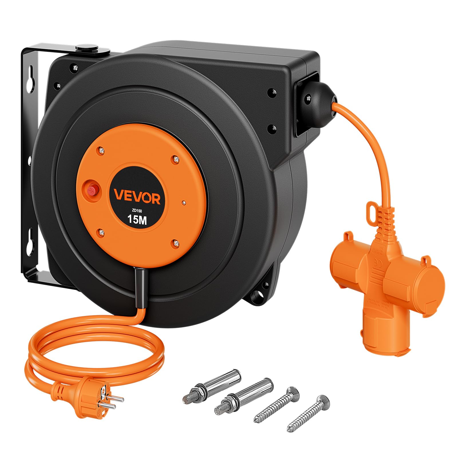 VEVOR Enrouleur Électrique Automatique 15 m 1,5 mm² Rallonge Rétractable