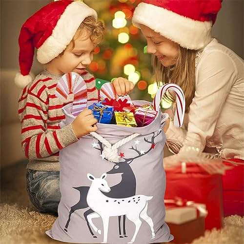 Miniatura 5 de XinblueCo Bolsa de Navidad de lona de Papá Noel con cordón, bolsa de regalo personalizada de Navidad, sacos de Navidad extra grandes para niños y