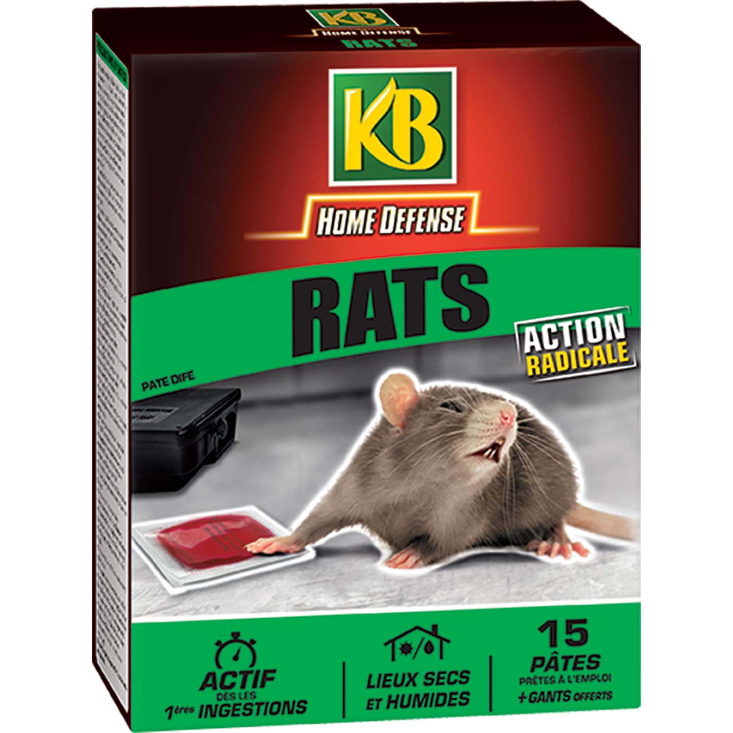 KB HOME DEFENSE RATPAT Pâtes Anti-Rats 150g - 15 pâtes prêtes à l'emploi - Action radicale - Actif dès la première Ingestion - pour lieux secs et humides