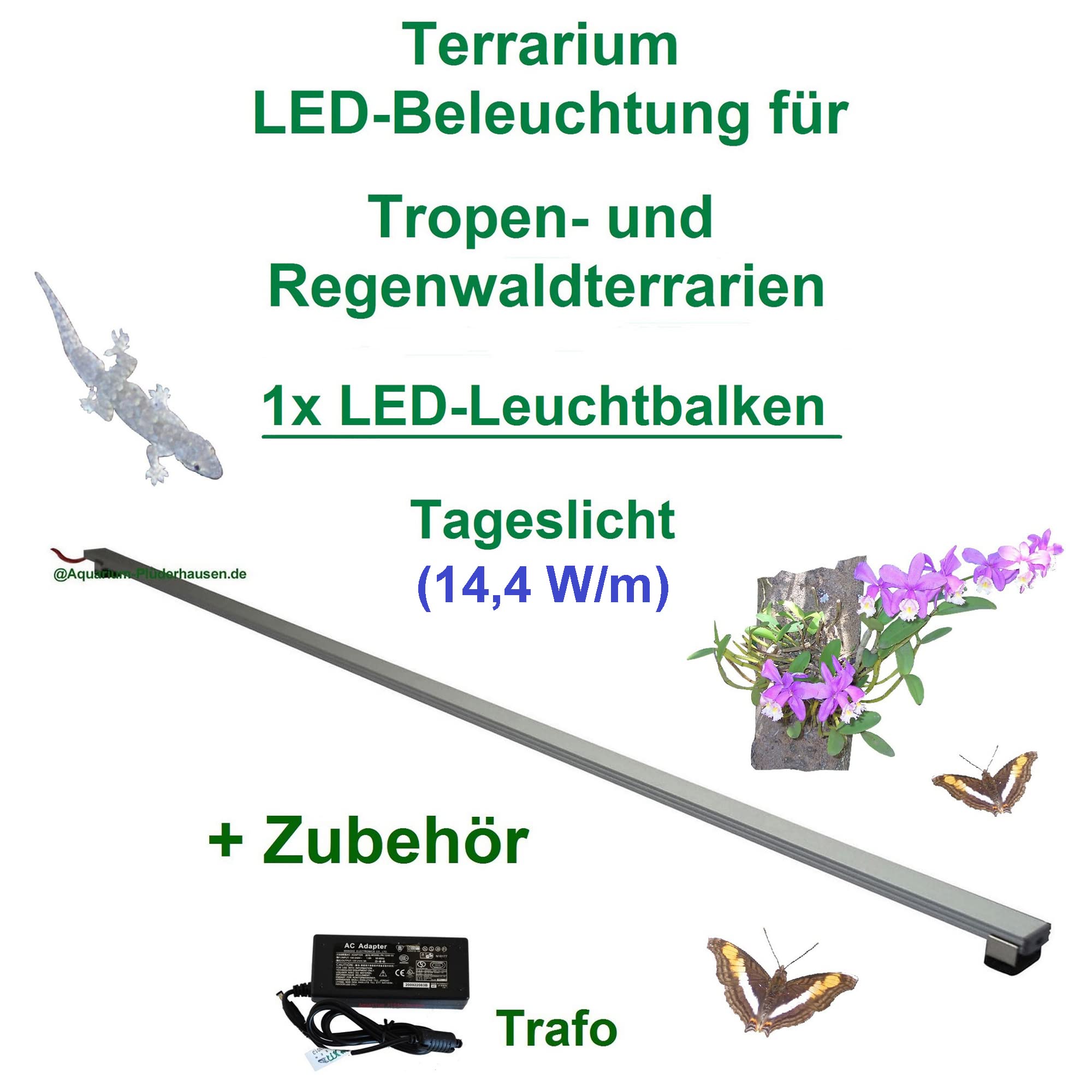 Regenwald Terrarium, Set1: 1x LED-Beleuchtung 40 cm + Zubehör, LED Leuchtbalken,LED Tropen Pflanzenlicht