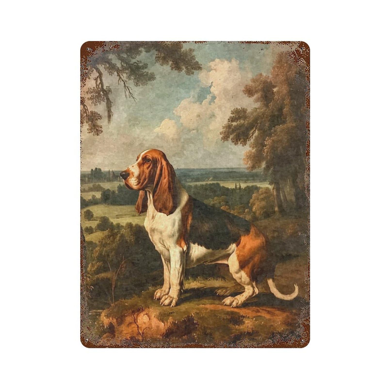 Garage Style Basset Hound Vintage Oil Rustic Tin Plaque 15.7"x11.8", Industrial Home Decor for Bar And Workshop