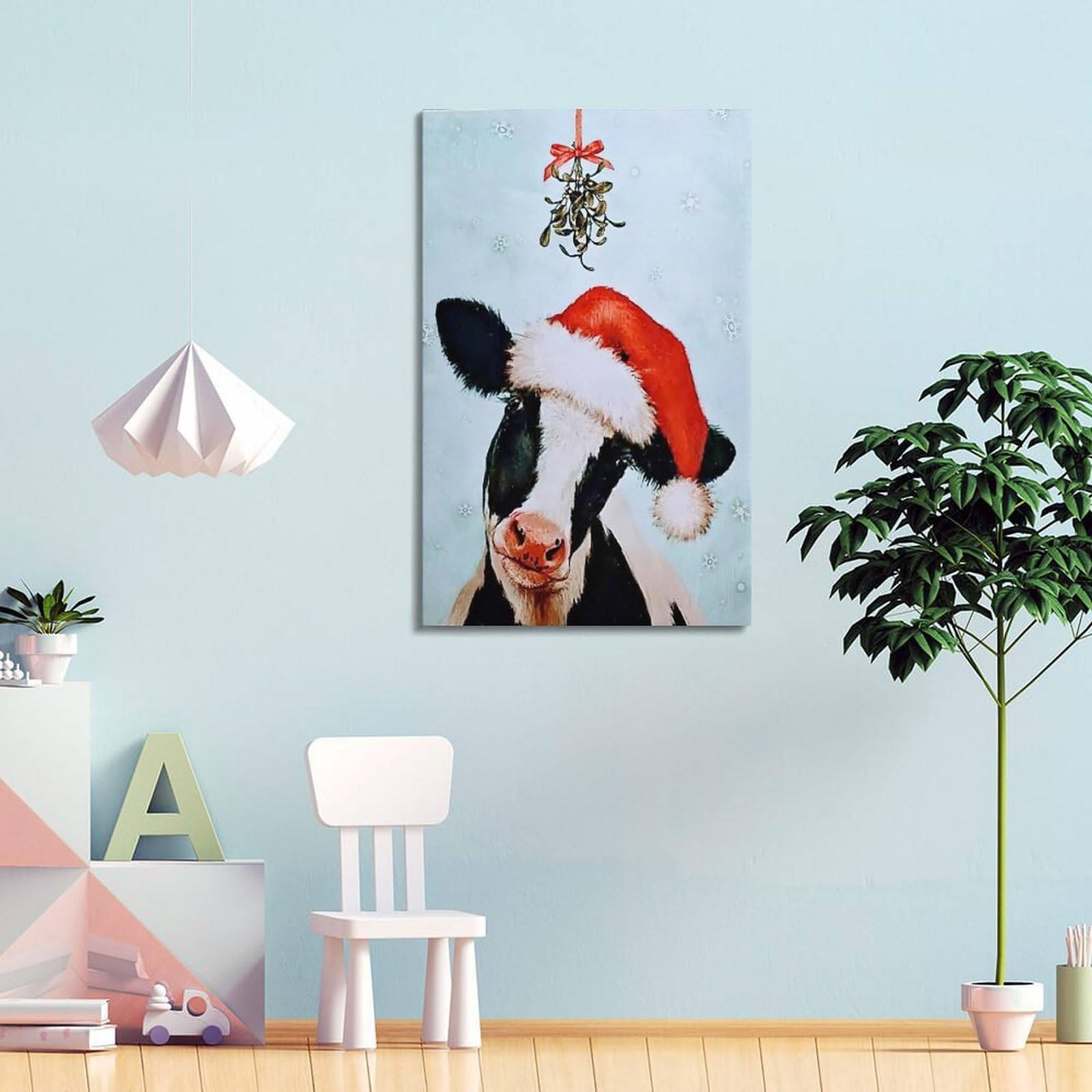 CWLLOG Stampe artistiche da parete su tela, poster creativo per festival di Natale, mucca, poster moderno, decorazione artistica per soggiorno e camera da letto, 40 x 60 cm