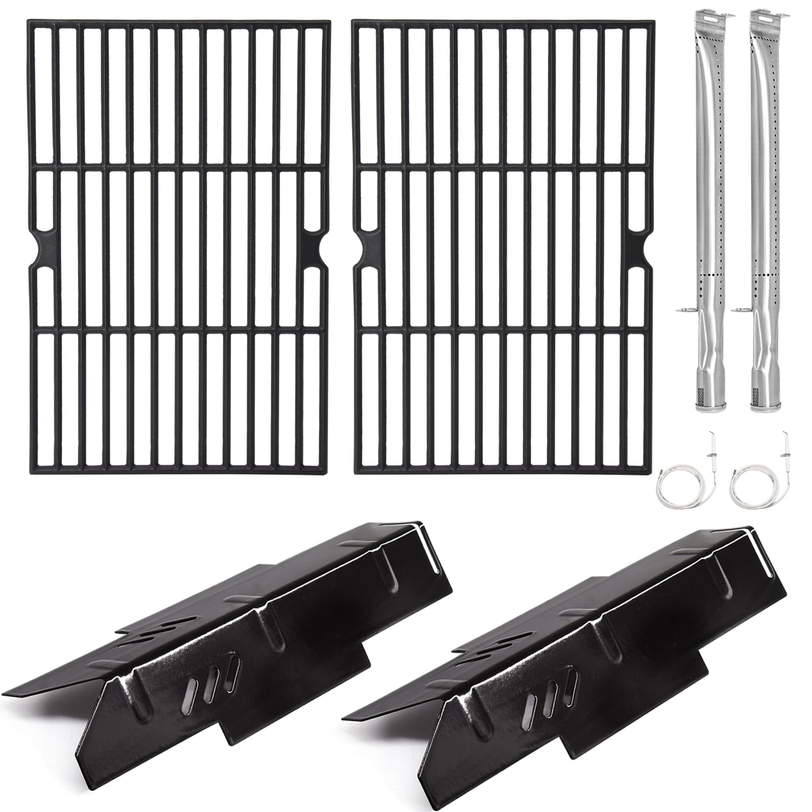 Criditpid Grill Replacement Parts for Dyna Glo DGF350CSP DGF350CSP-D 2 Burner Grill, Porcelain Steel Heat Plate Shields, Burner Tubes, Grates &amp; Igniter Electrode Kit for Dyna-Glo DGF350CSP Grill.