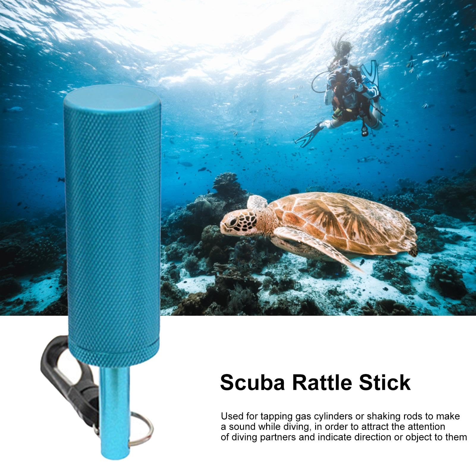 Scuba Rattle Stick – Shaker subacqueo | Shaker subacqueo in lega di alluminio con clip, per serbatoio di sicurezza subacquea, sonaglio per attrezzatura subacquea, 11,7 x 2,8 cm