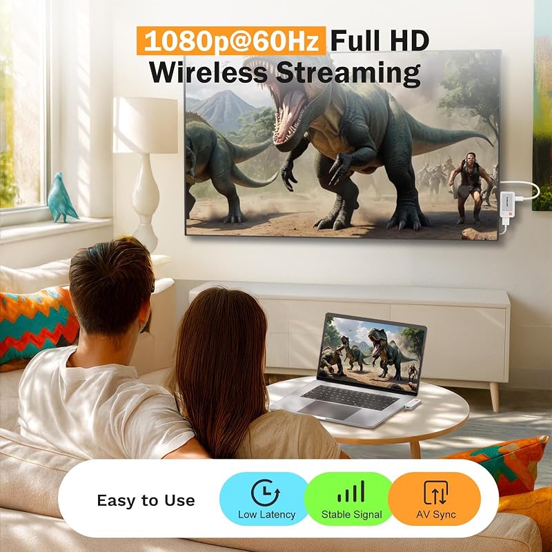 Lemorele Wireless HDMI Adó-Vevő 50m Távolságra, 1080P@60Hz, Miracast/AirPlay, Windows/Android/iOS/macOS