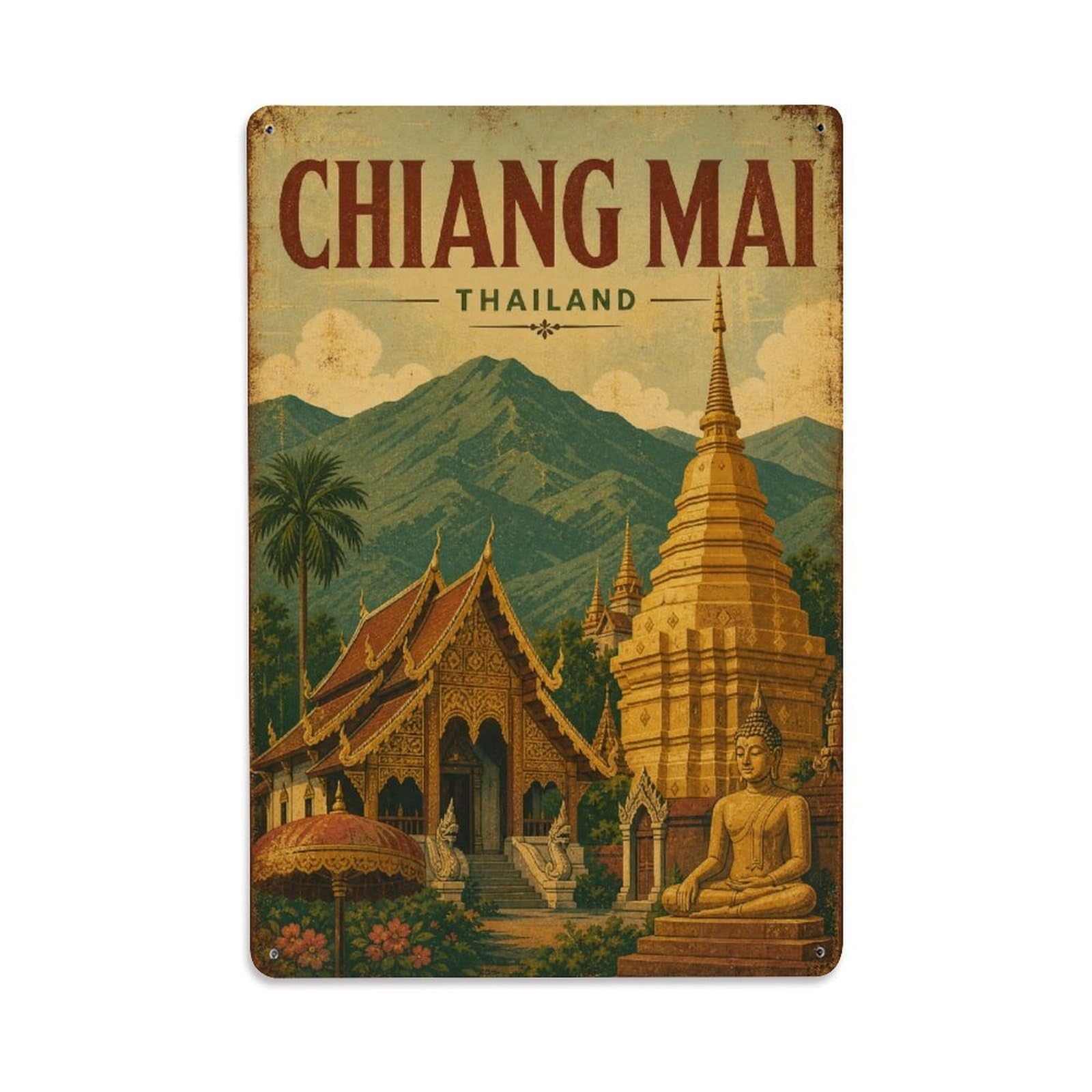 Chiang Mai Thailand Travel Destination Retro Metal Tin Sign