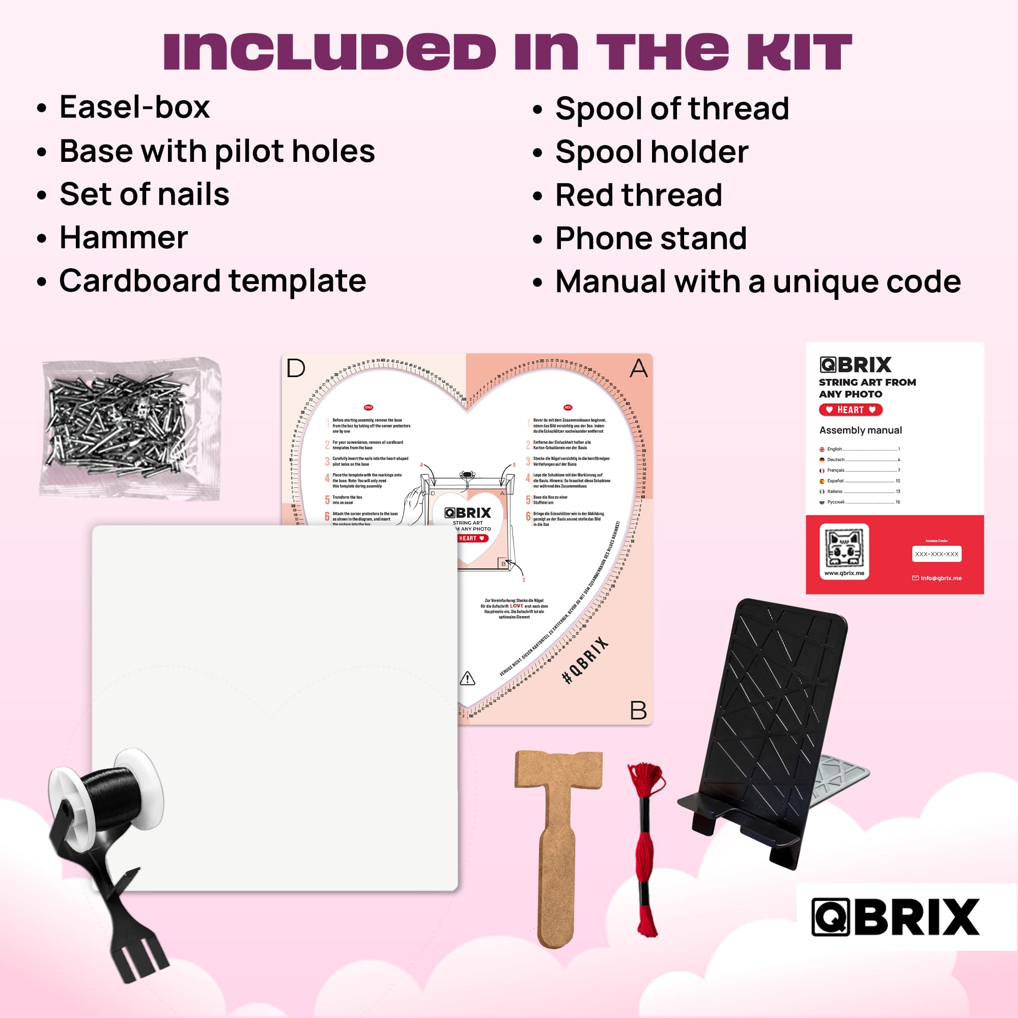 QBRIX Custom Strig Art DIY Craft Zamień dowolne zdjęcie w ręcznie robiony wystrój domu kształt serca