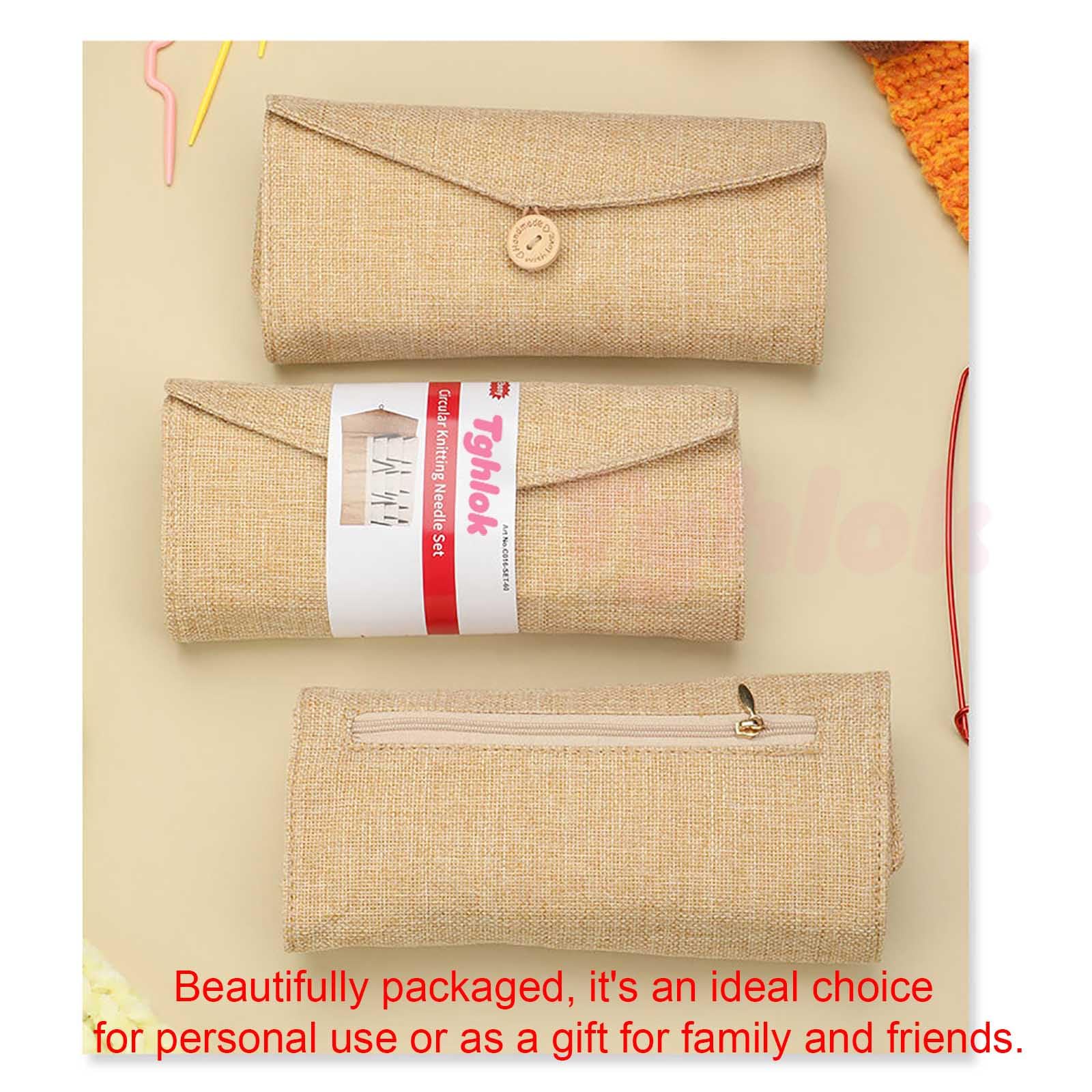 Juego de Agujas de Tejer de Madera de 2,5-8 mm con Bolsa de Almacenamiento para Tejer Todo Tipo de Hilos, Tejido Circular sin Costuras, Suave y Flexible, Gran Resistencia a la tracción