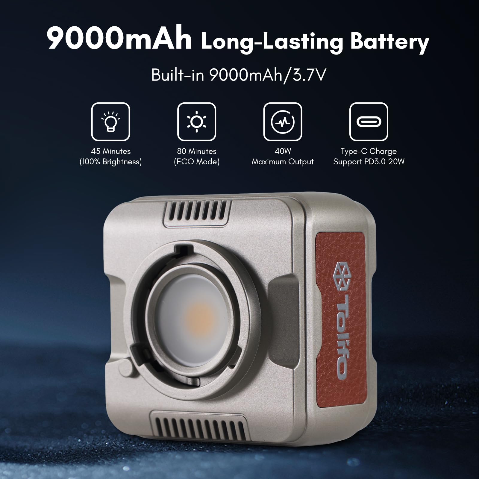 Tolifo Luce per videocamera a LED RGB da 40 W con batteria integrata, a scarpa fredda, diffusore e 60° Lenst, a colori 2700K-6500K CRI97+/TLCI98+, 20 scene per Tiktoker, Vlogger e Streamer