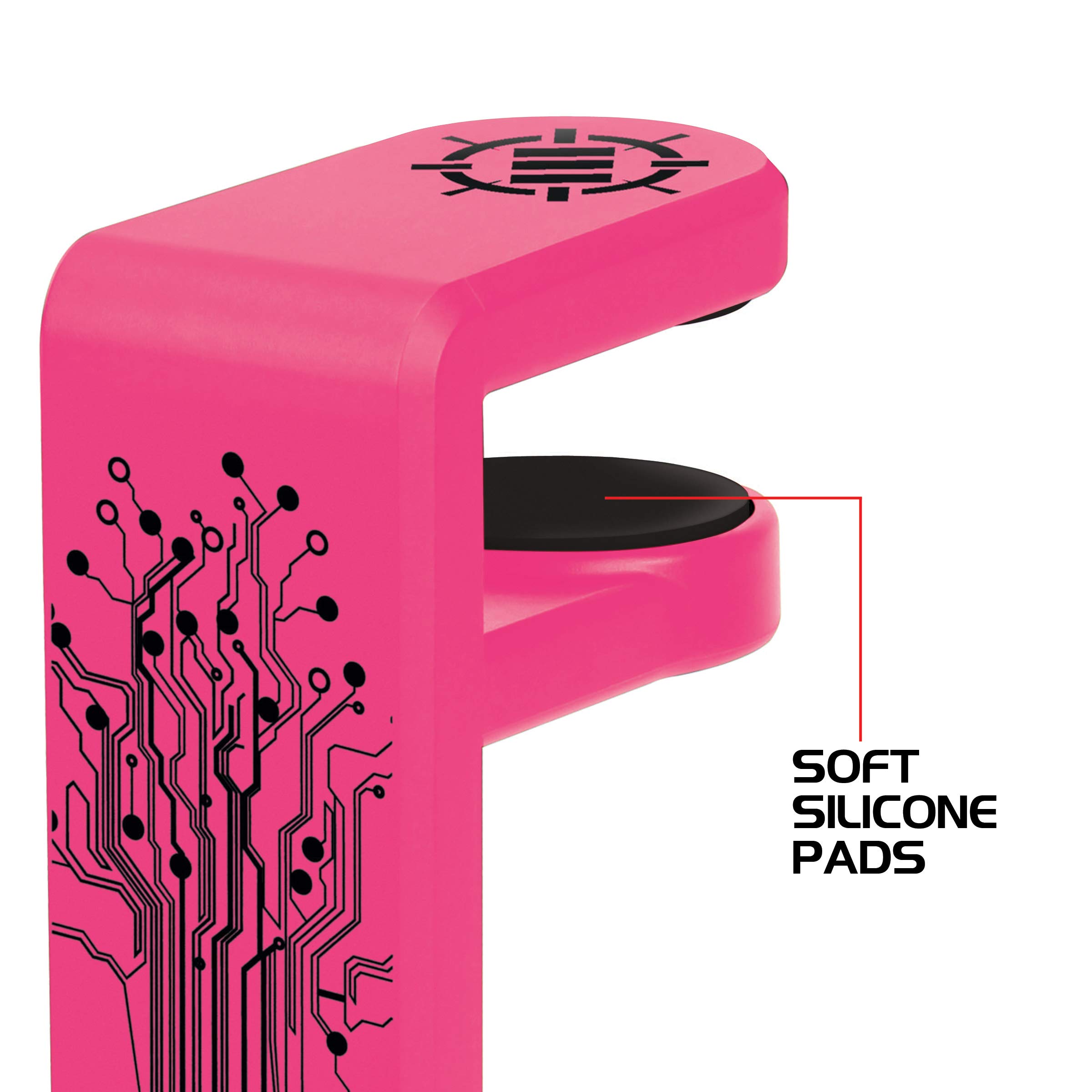 ENHANCE Supporto per Cuffie Gaming - Supporto Cuffie da Tavolo con Braccio Rotante Regolabile 360, Morsetto per Scrivania sul Design, Misura Universale e Organizer per Clip per Cavo Integrato - Rosa