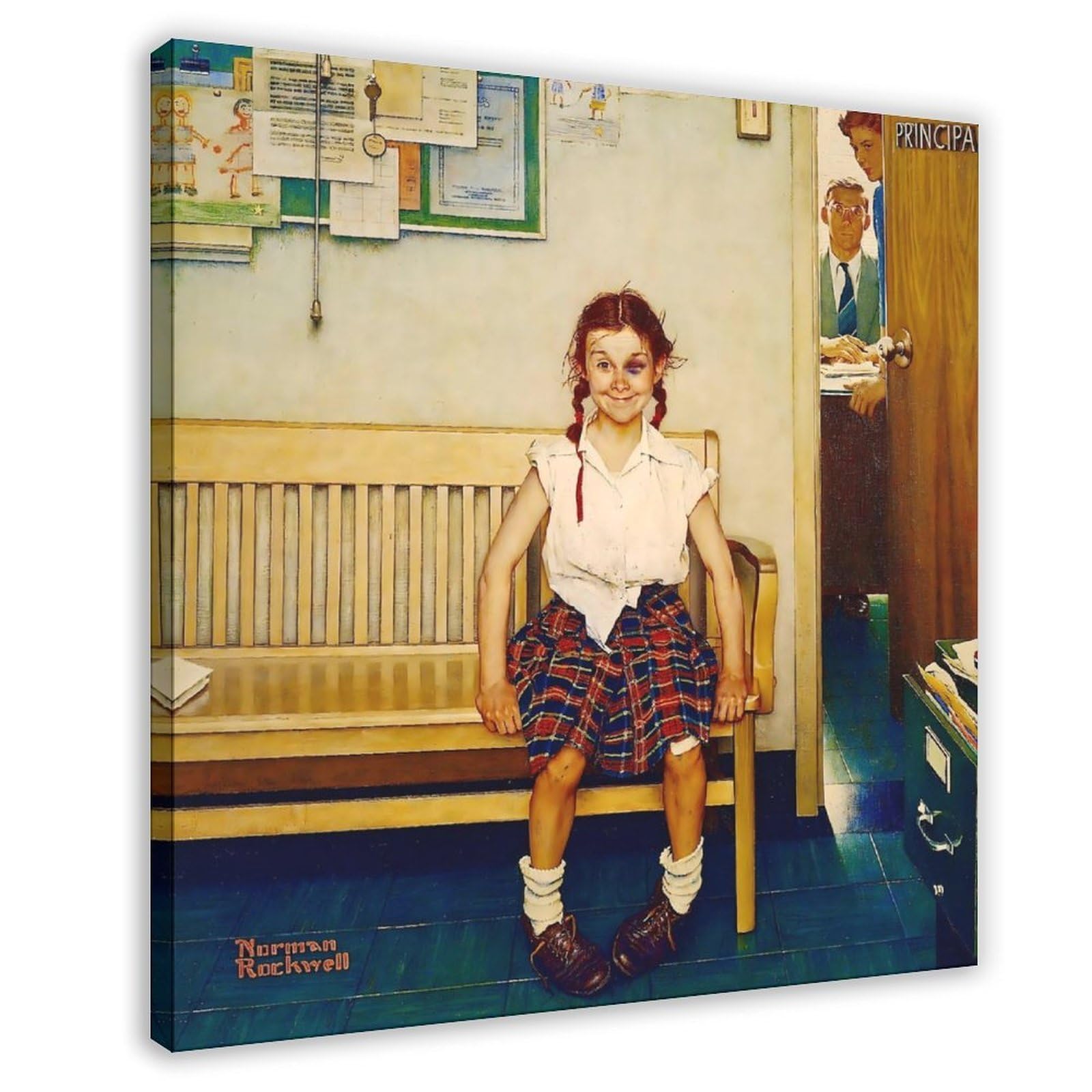 WCYB The Shiner Girl with Black Eye by Norman Rockwell Posters Prints Canvas Deco Paintings Wall Art Frame 16" L X 16" W