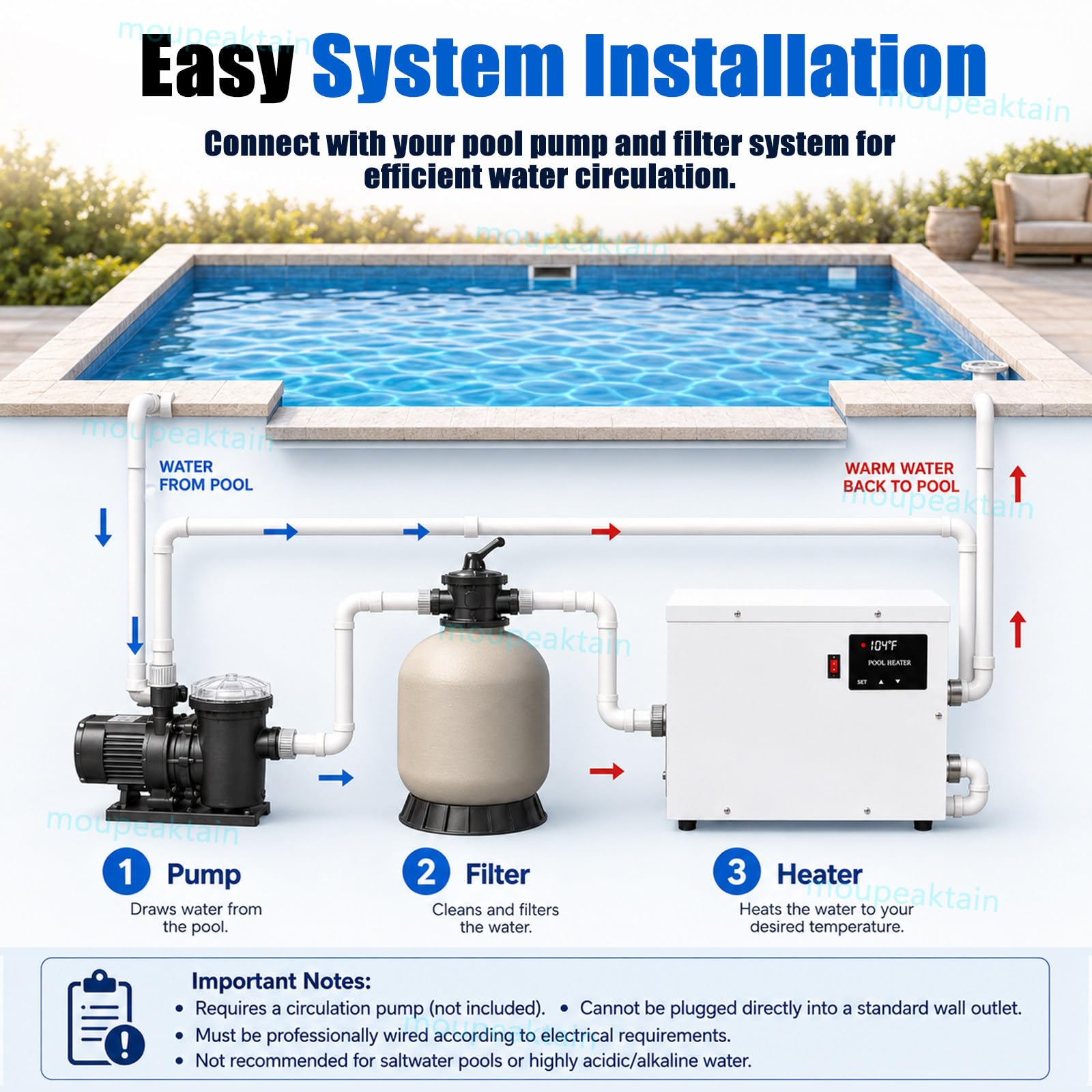 Riscaldatore Elettrico per Piscina 220 V, Scaldacqua 5.5KW / 9KW / 11KW con Termostato Automatico, Riscaldatore in Acciaio Inox per Piscina Fuori Terra, Spa E Vasca Idromassaggio 11KW
