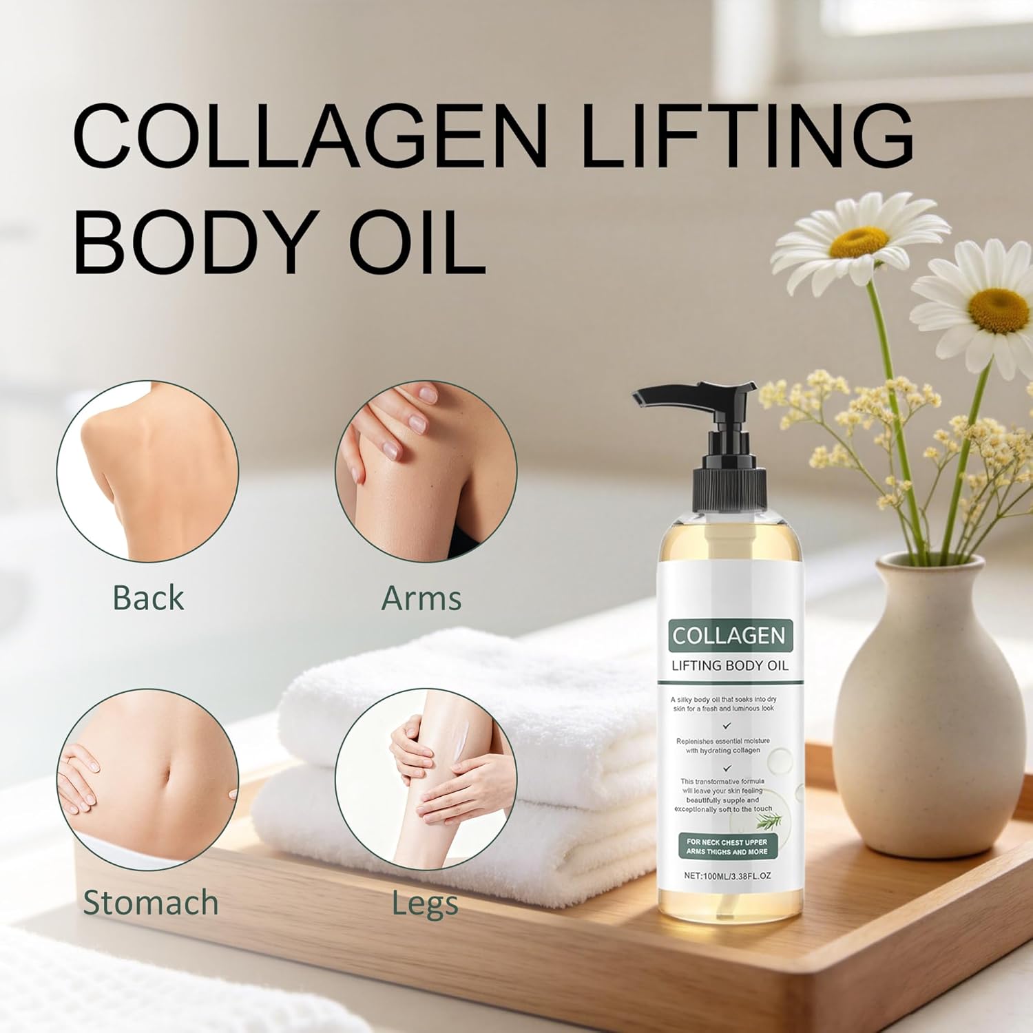 Collagen Oil, Advanced Collagen Oil for Skin Tightening & Firming, Hydrating After Shower Moisturize for Women & Men, All Skin Types - 3.38 Fl Oz
