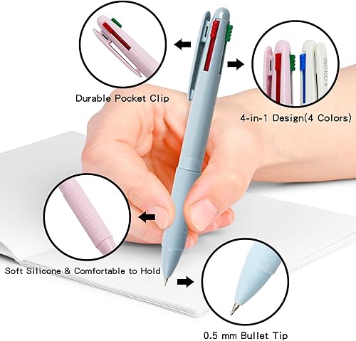 Miniatura 2 de 12 bolígrafos multicolores en uno, 4 en 1, punta fina, punta fina, varios bolígrafos retráctiles para enfermeras, planificadores, diarios,