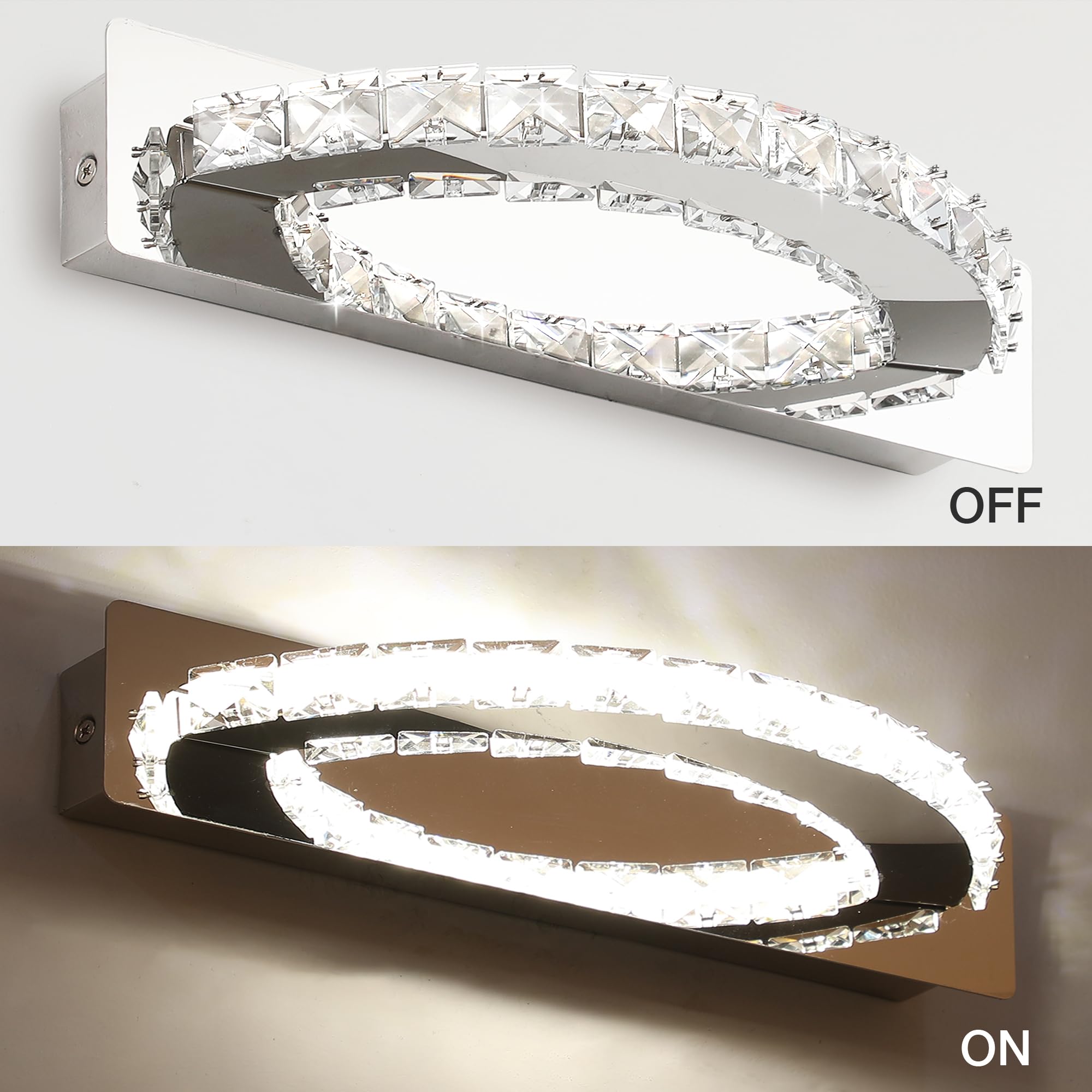 Lampada da specchio a LED 15 W 1080 lumen 4000 K con cristalli IP44 impermeabile 230 V cromata (50cm, Cromo)